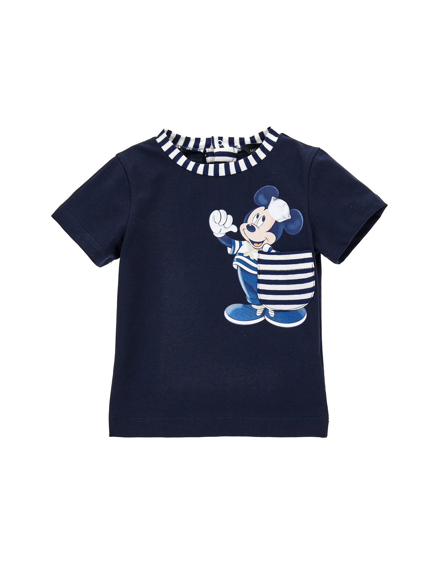 Monnalisa Mickey T-shirt With Striped Pocket In Dark Blue