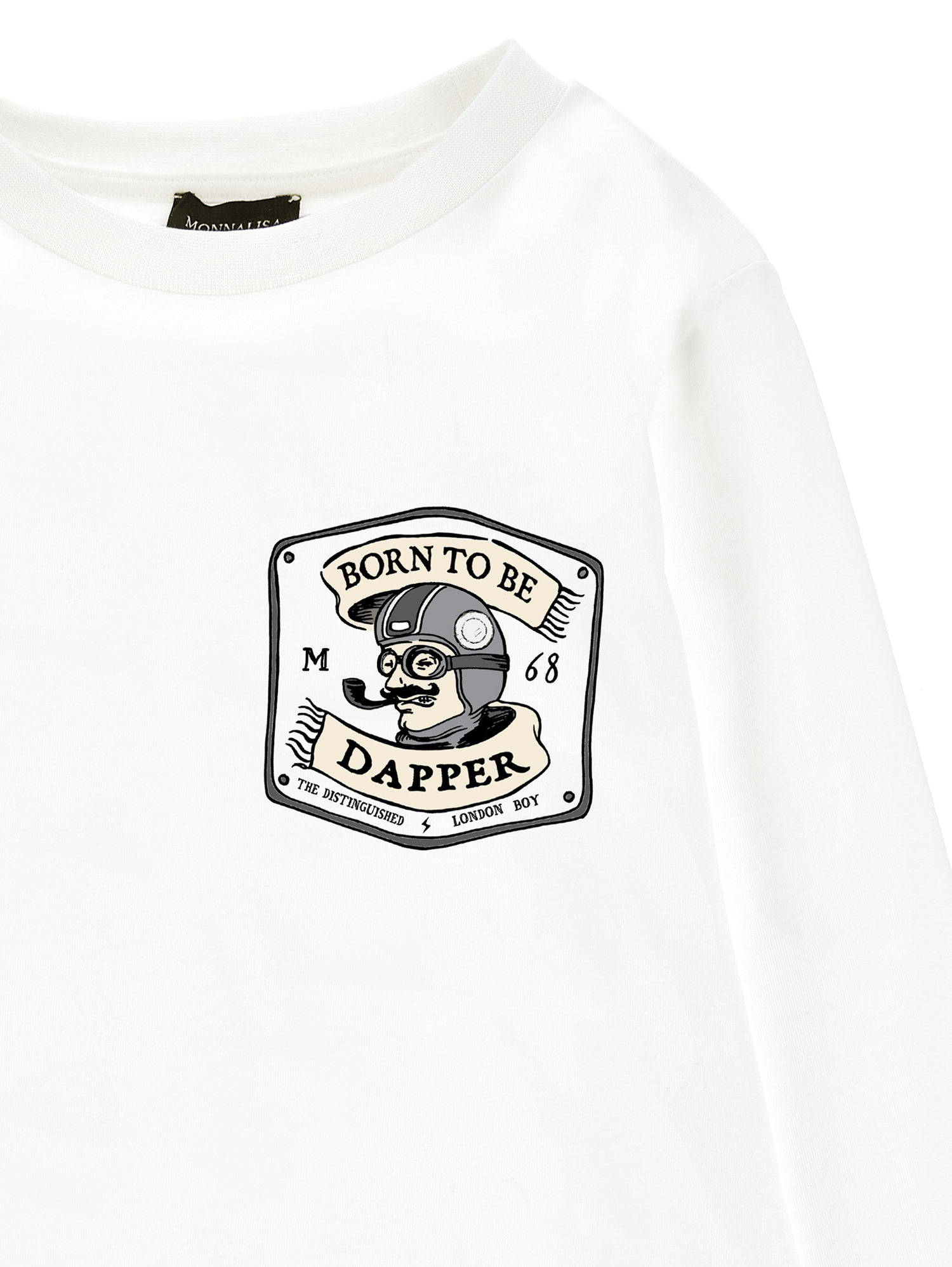 Monnalisa Dapper Print Organic Cotton T-shirt In Cream