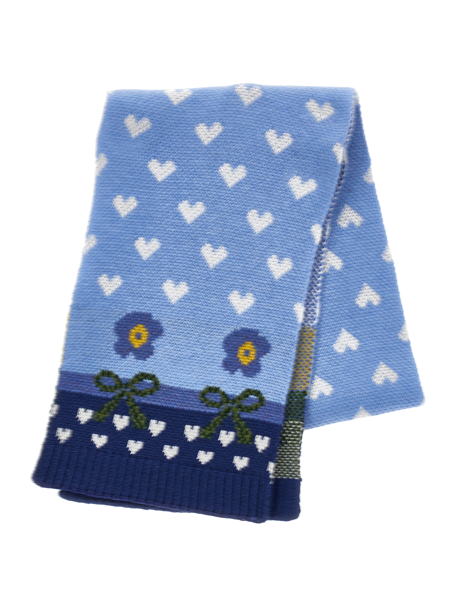 Monnalisa Flowers And Hearts Knitted Scarf In Sky Blue