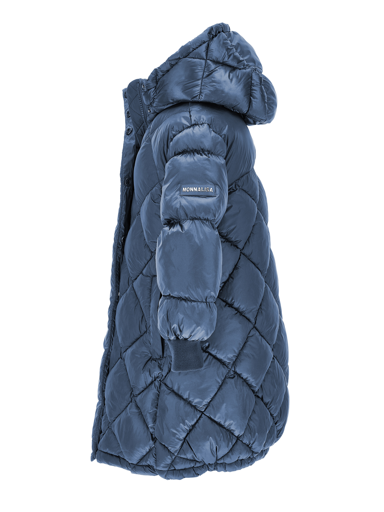 Monnalisa Long Padded Satin-style Jacket In Navy Blue