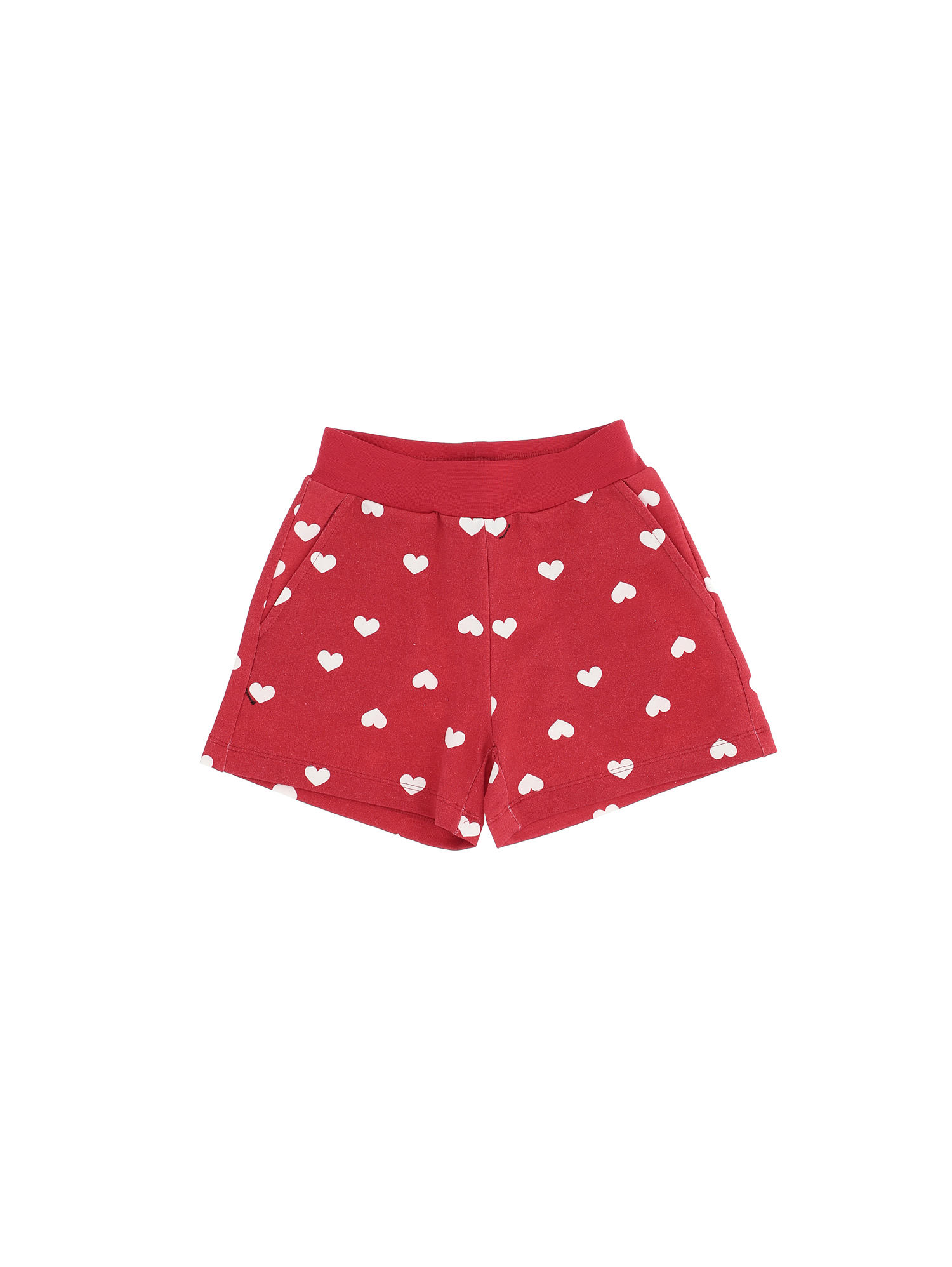 Monnalisa Babies'   Fleece Shorts With Logo And Hearts In Red + Cream