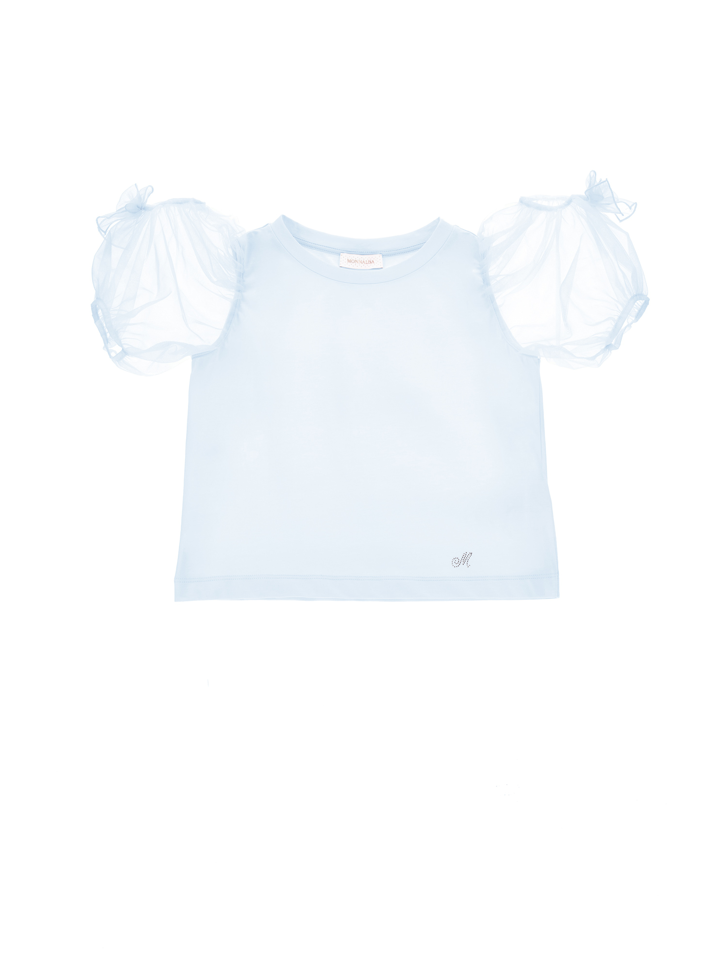 Monnalisa Babies'   Jersey T-shirt With Balloon Sleeves In Sky Blue