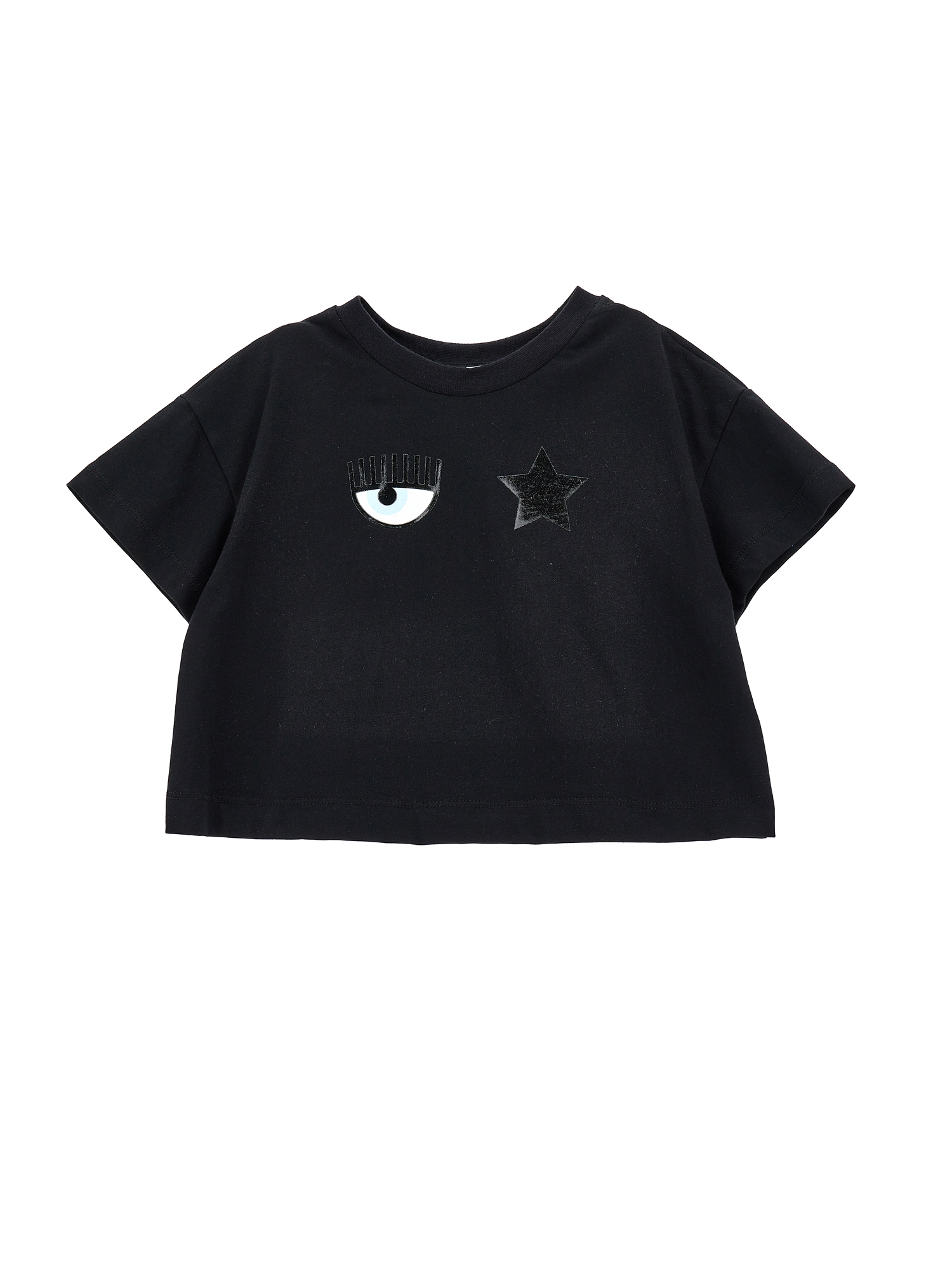 Chiara Ferragni Babies'   Eyestar Cropped T-shirt In Black