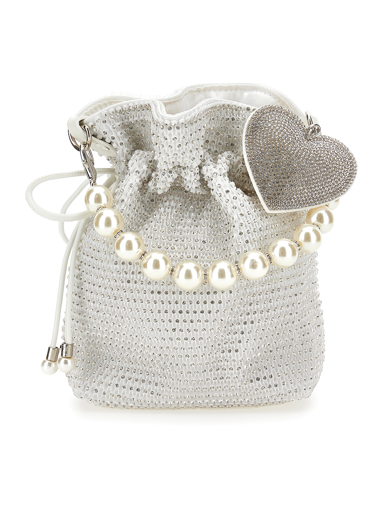 Monnalisa Kids'   Rhinestone Mesh Bag In Cream