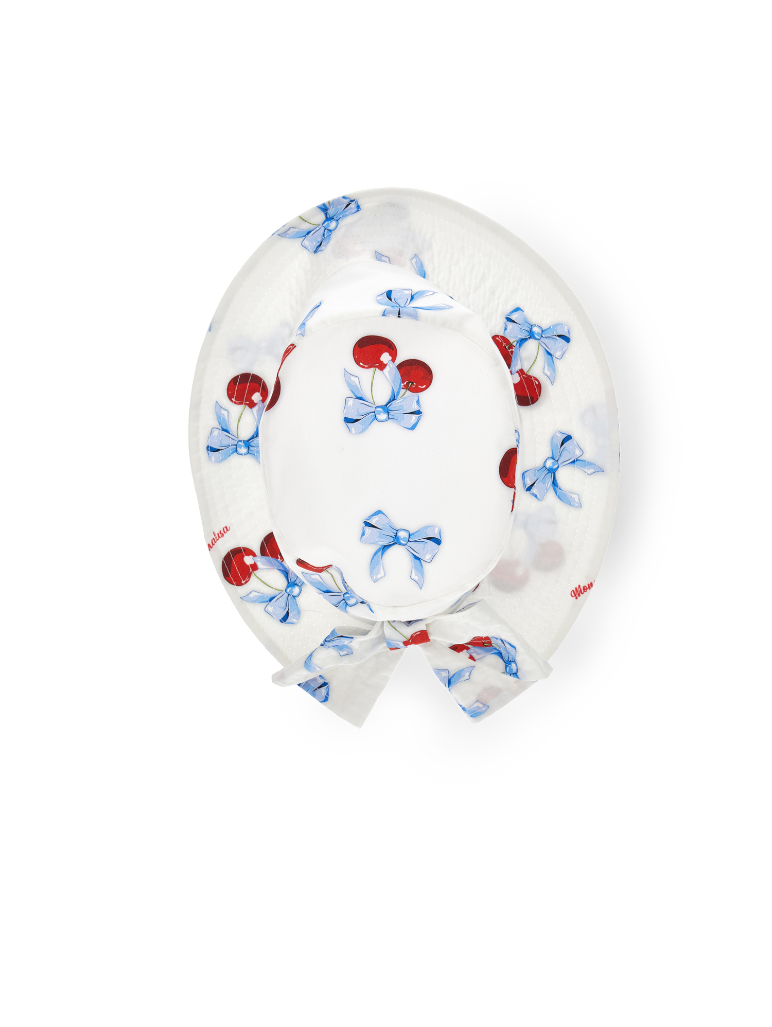 Shop Monnalisa Cherry Print Poplin Hat In White