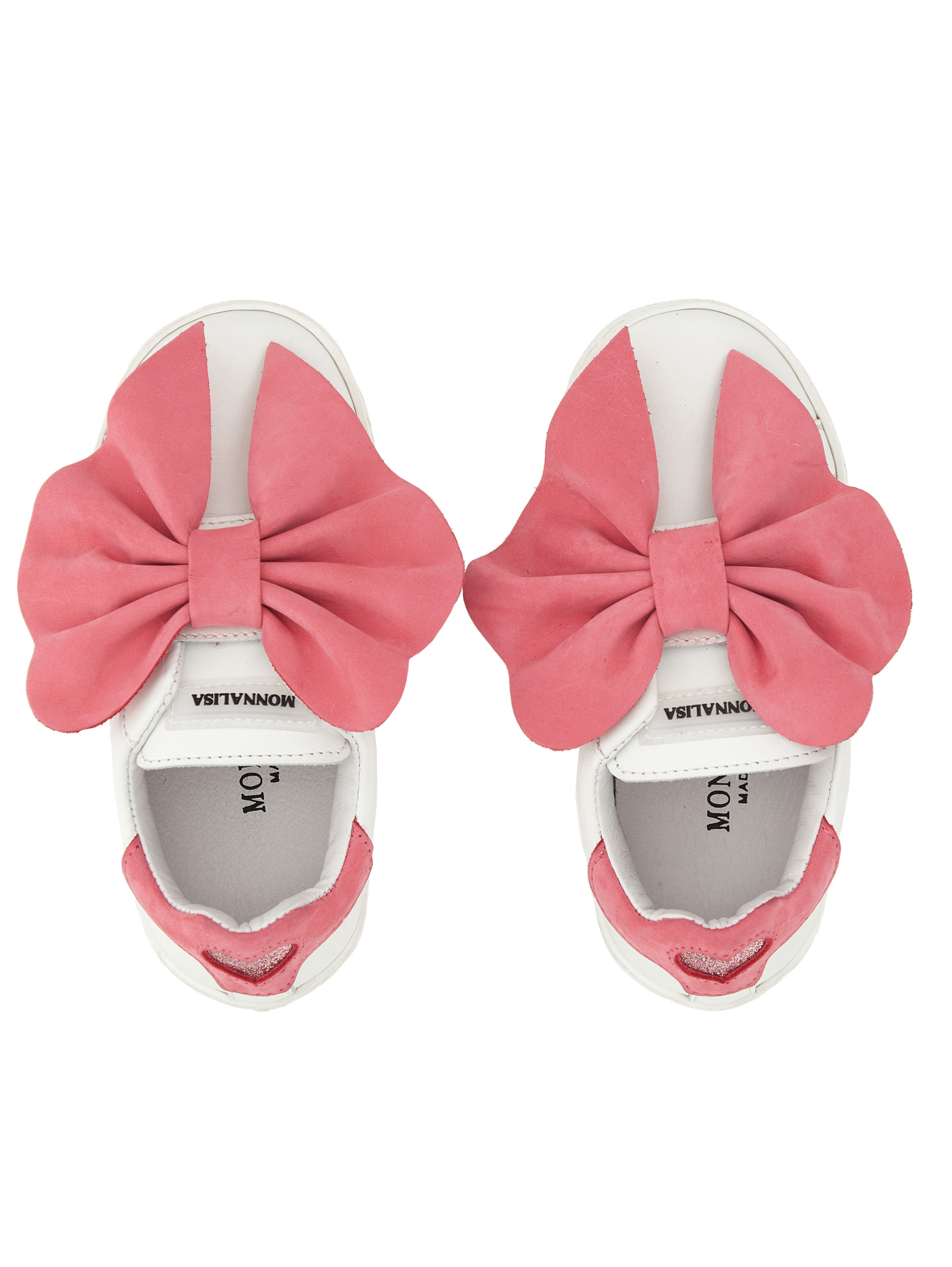 Monnalisa Leather Sneakers With Bow In Cream + Purple