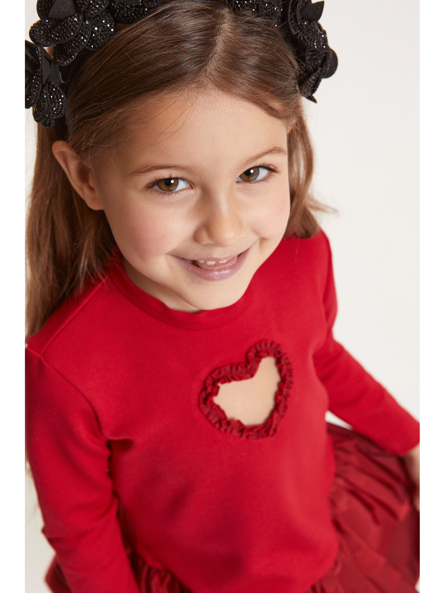 Monnalisa Balloon Dress With Heart Detail In Red