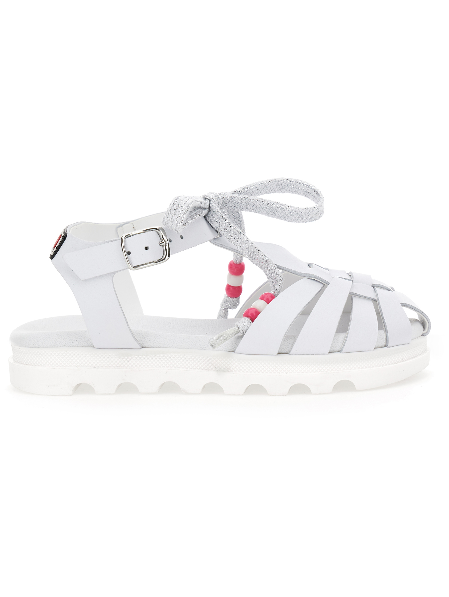 Monnalisa Leather Sandals With Beads In White