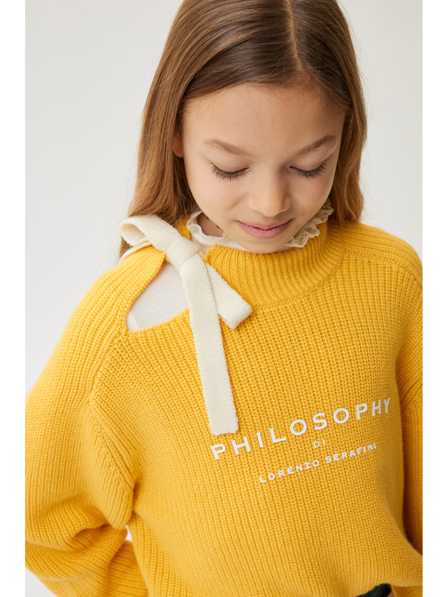 Philosophy Di Lorenzo Serafini Philosophy Kids  Sweater With Bow And Logo In Yellow