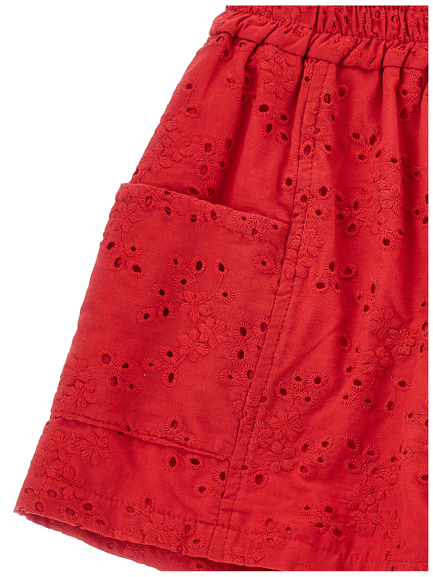 Shop Monnalisa Bermuda Shorts With Broderie Anglaise Lace In Red