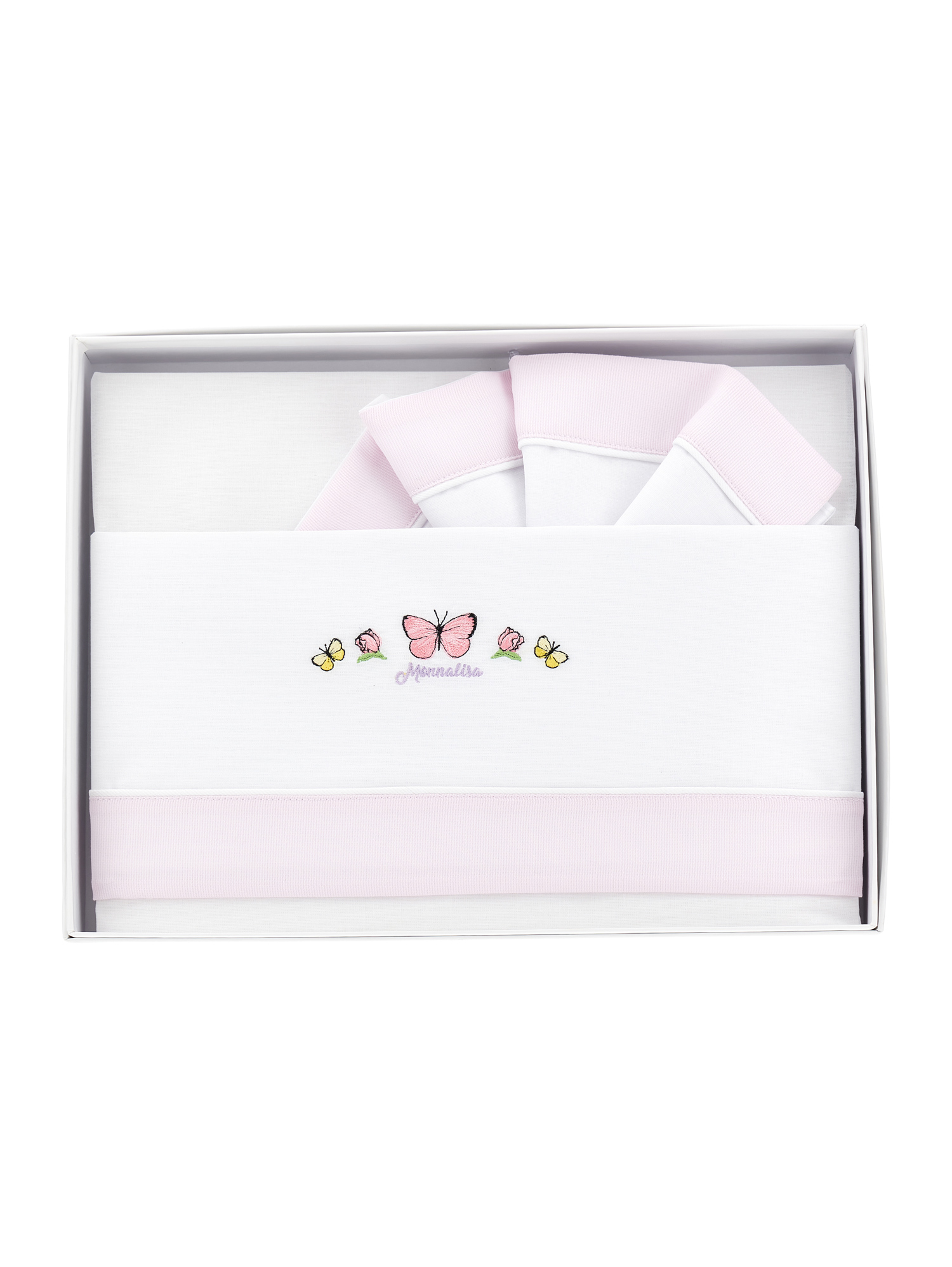 Monnalisa Baby Girl Cotton Sheet Set In White + Pink