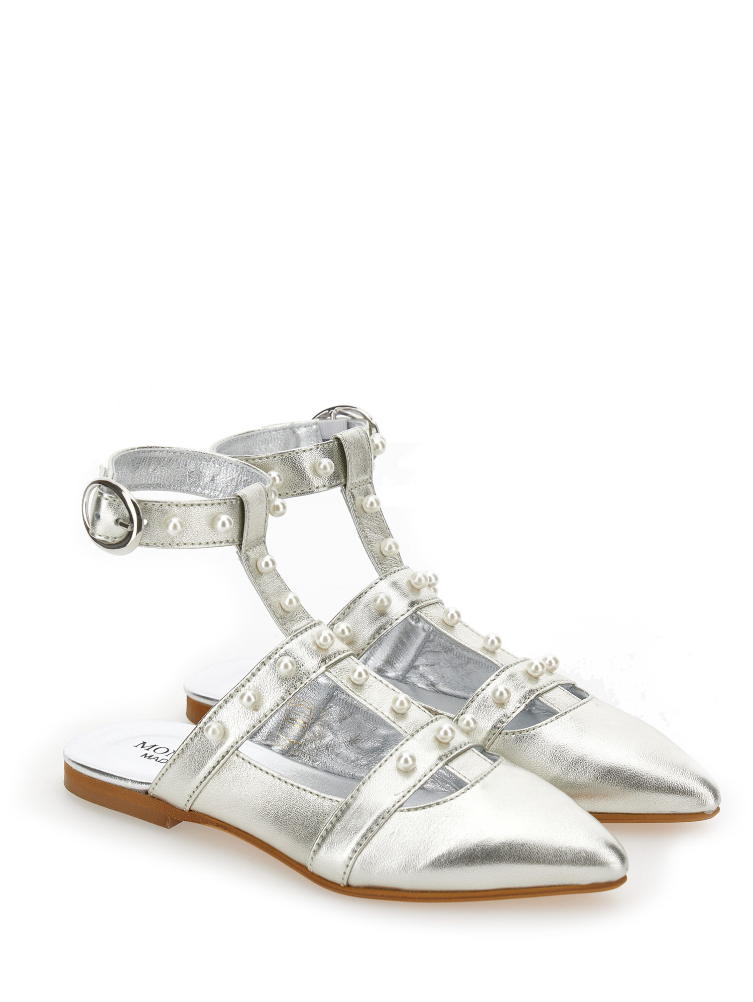 Shop Monnalisa Laminated Leather Slippers In Silver