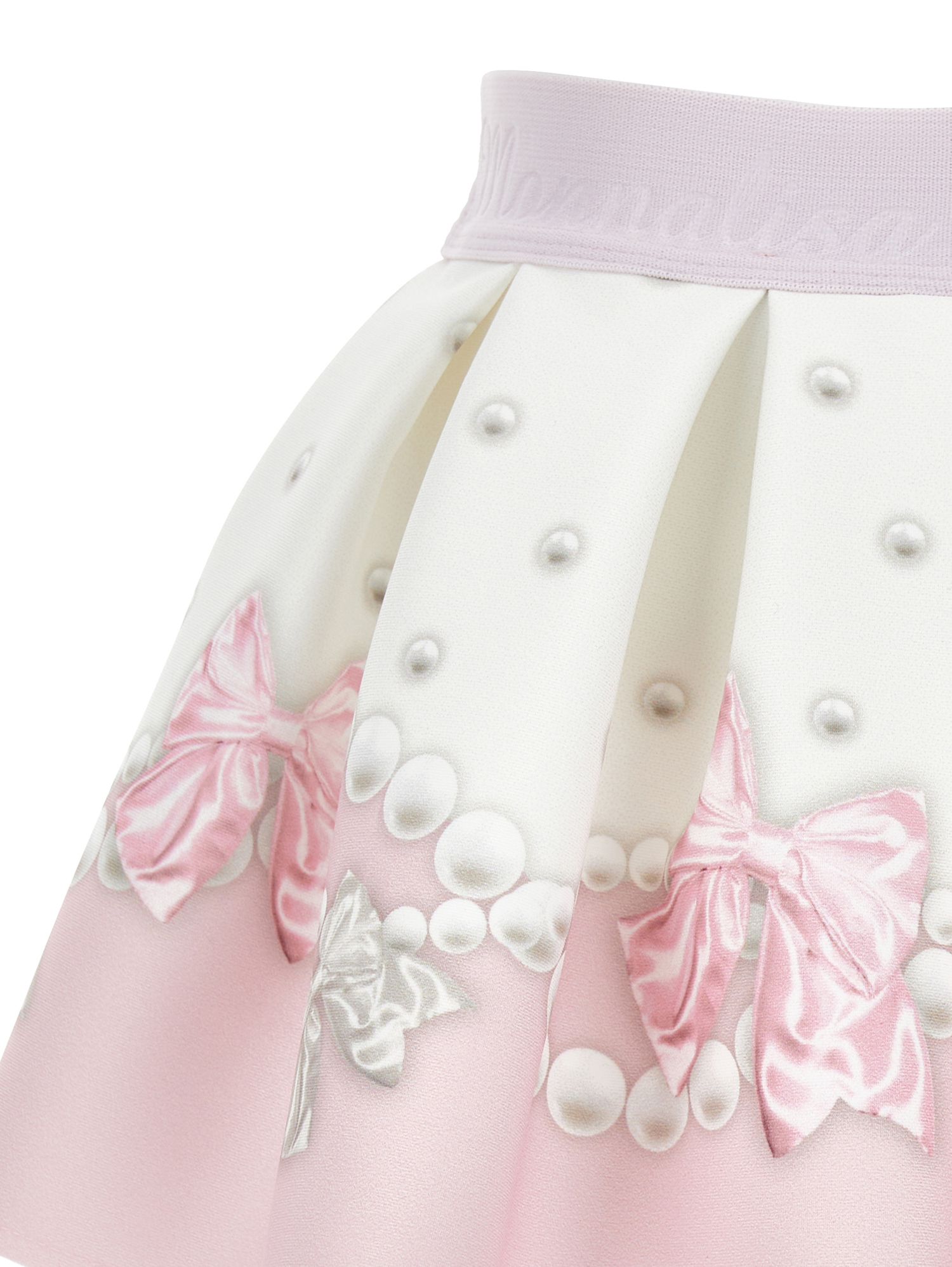 Shop Monnalisa Pleated Neoprene Skirt In Cream + Pink