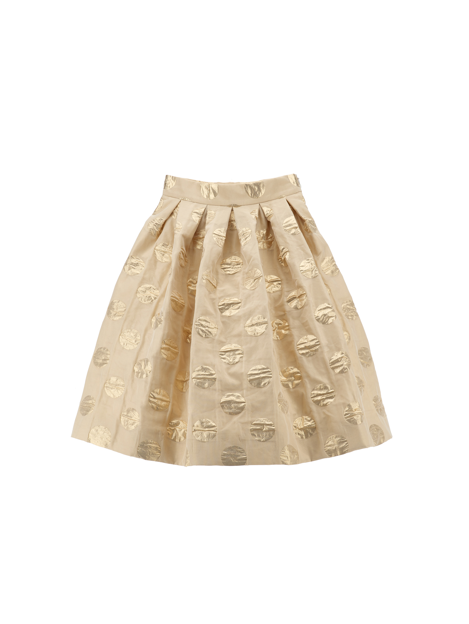 Monnalisa Top And Skirt Set In Polka Dot Taffeta Fabric In Cream + Gold