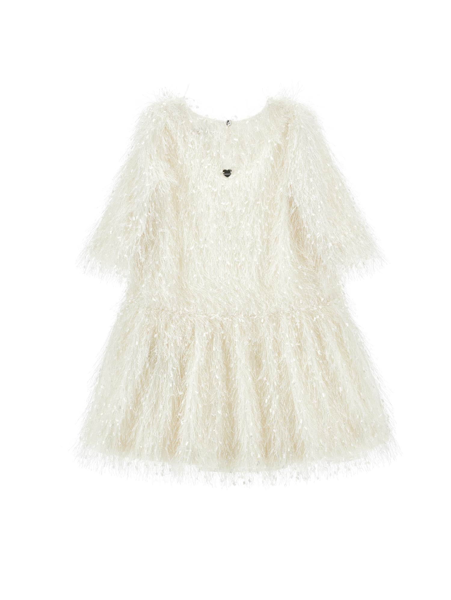 Monnalisa Viscose Fringe Dress In Ecru