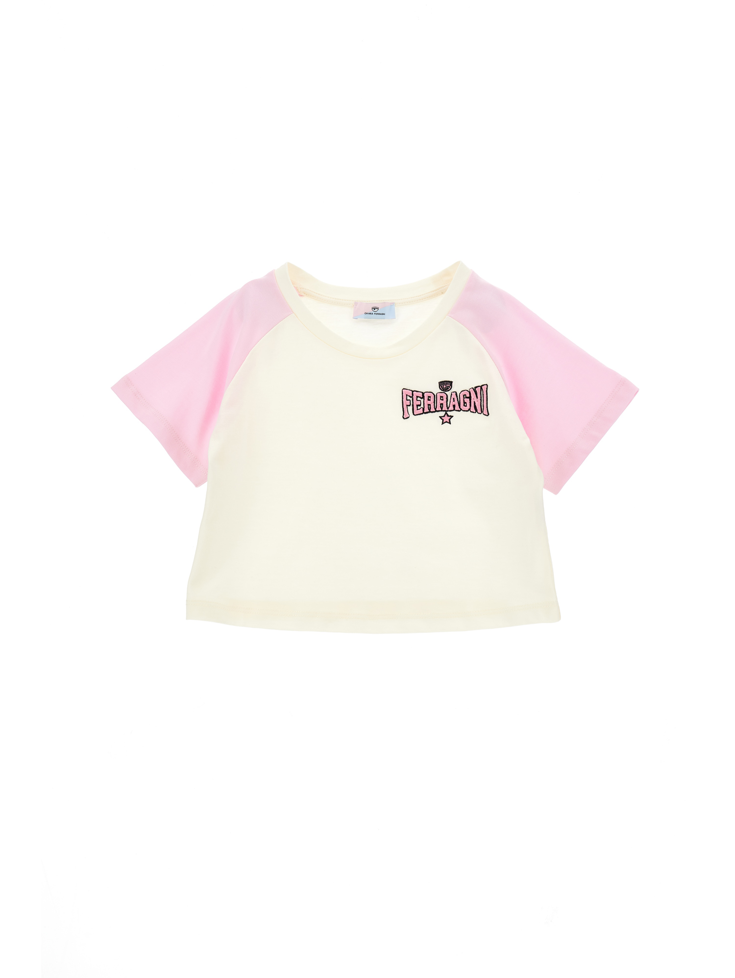 Chiara Ferragni Babies'   Cf Ferragni Stretch T-shirt In Gardenia + Fairy Tale Pink