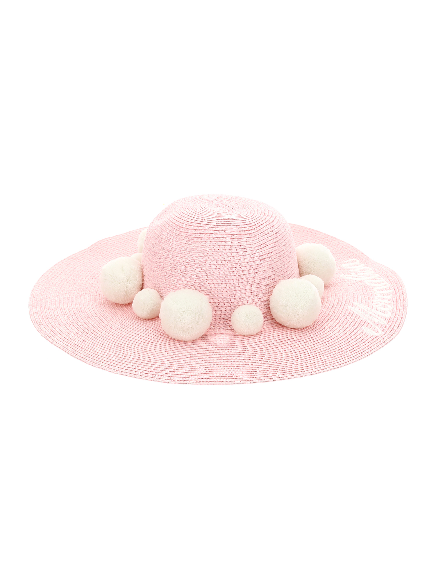 Monnalisa Straw Hat With Logo In Rosa Fairy Tale