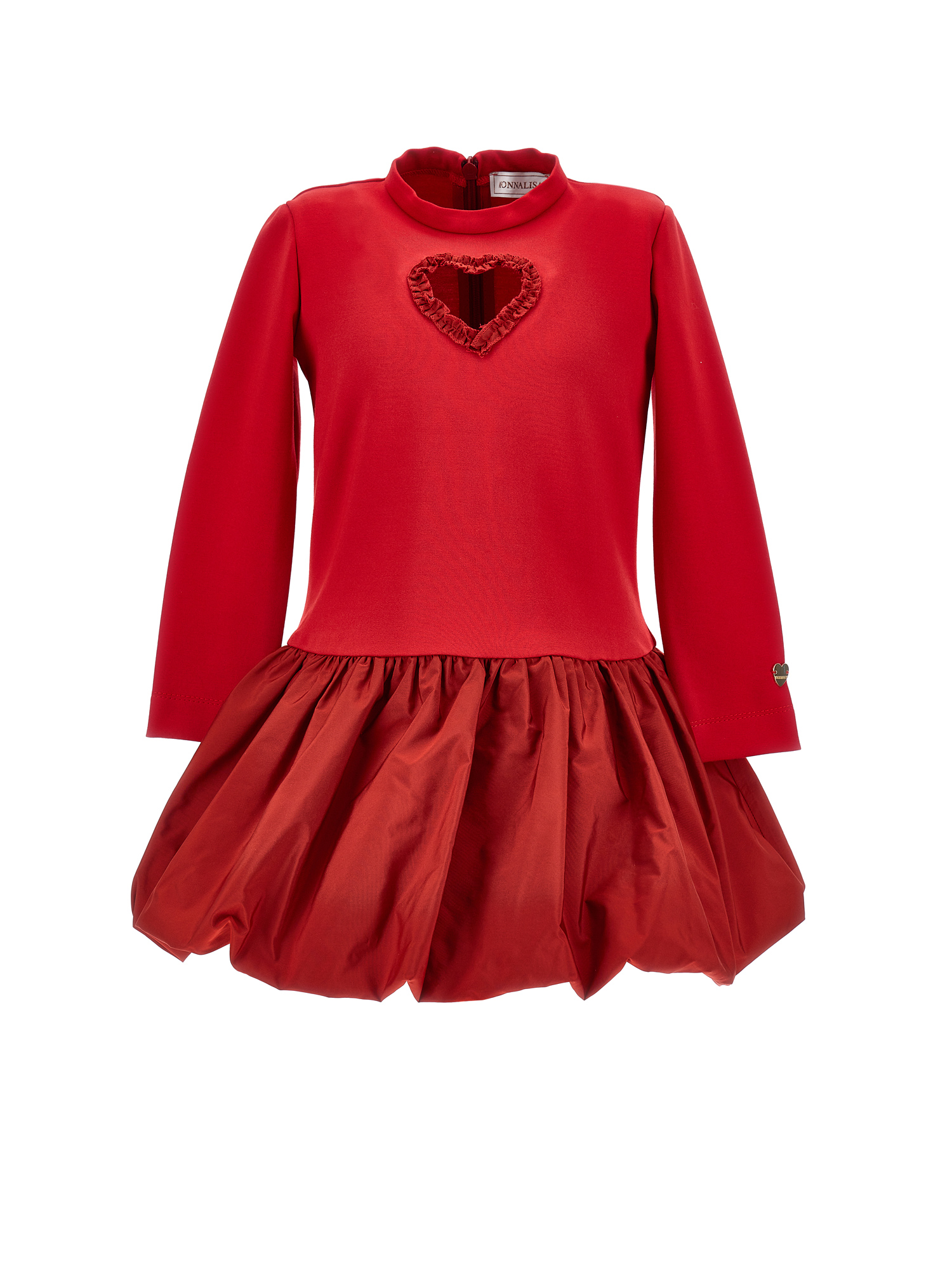 Monnalisa Balloon Dress With Heart Detail In Red