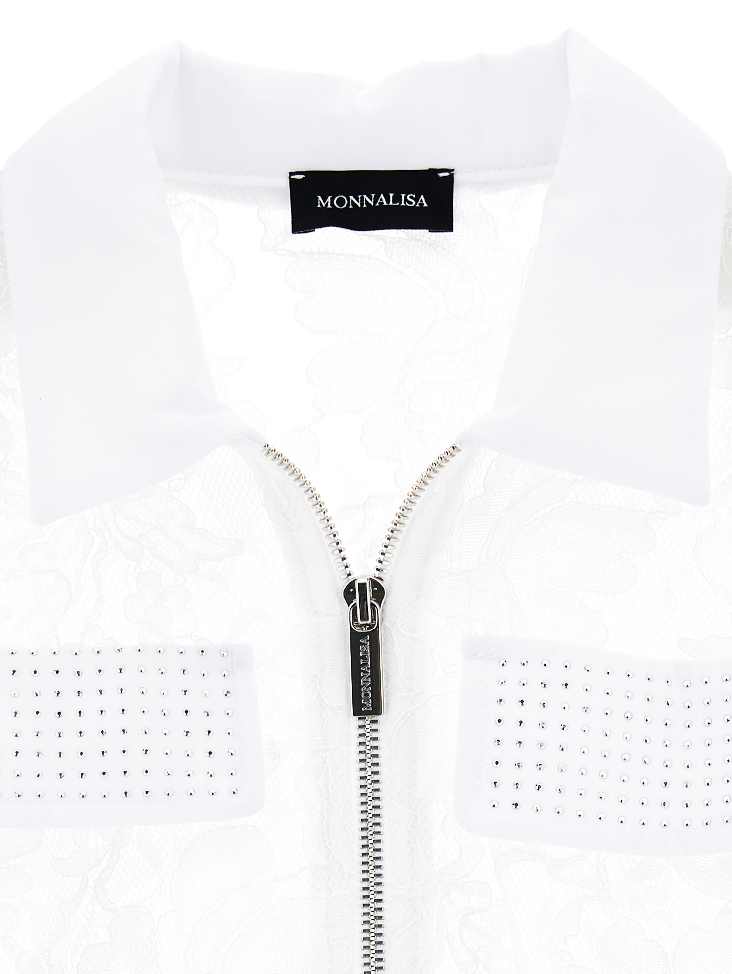 Shop Monnalisa Short Rebrodé Lace Shirt In White
