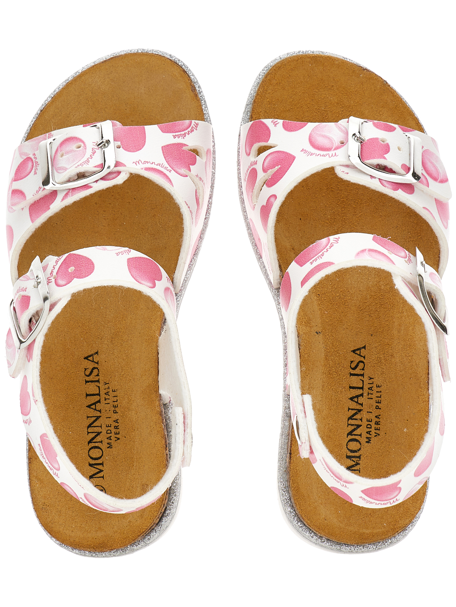 Monnalisa Sandal With Heart Print In White + Cherry Red