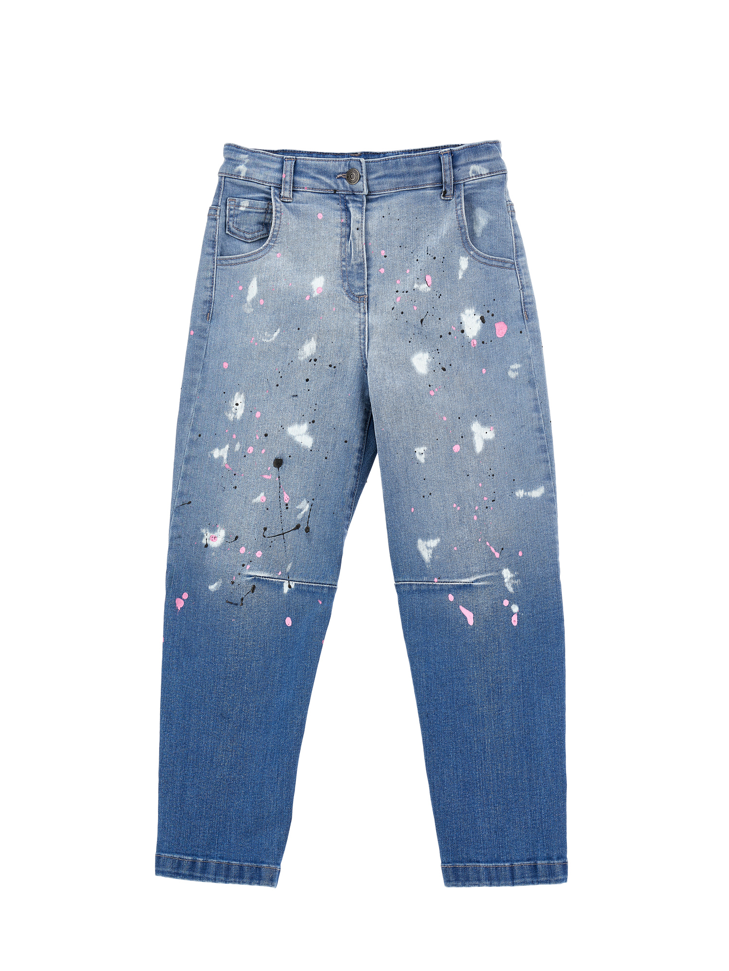 Monnalisa Five-pocket Street Art Jeans In Stone Bleach