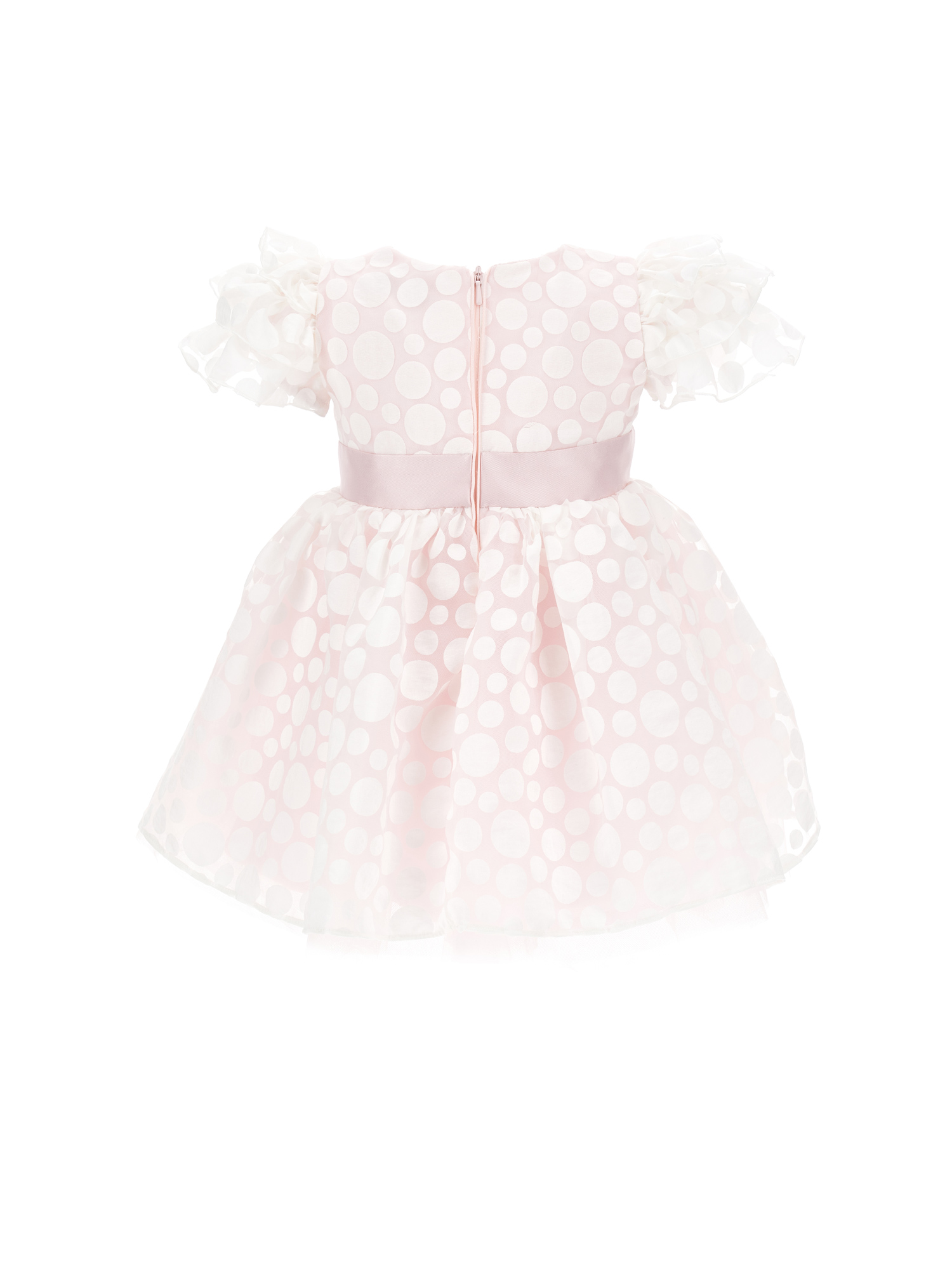 Shop Monnalisa Polka Dot Organza Dress In Cream + Pink