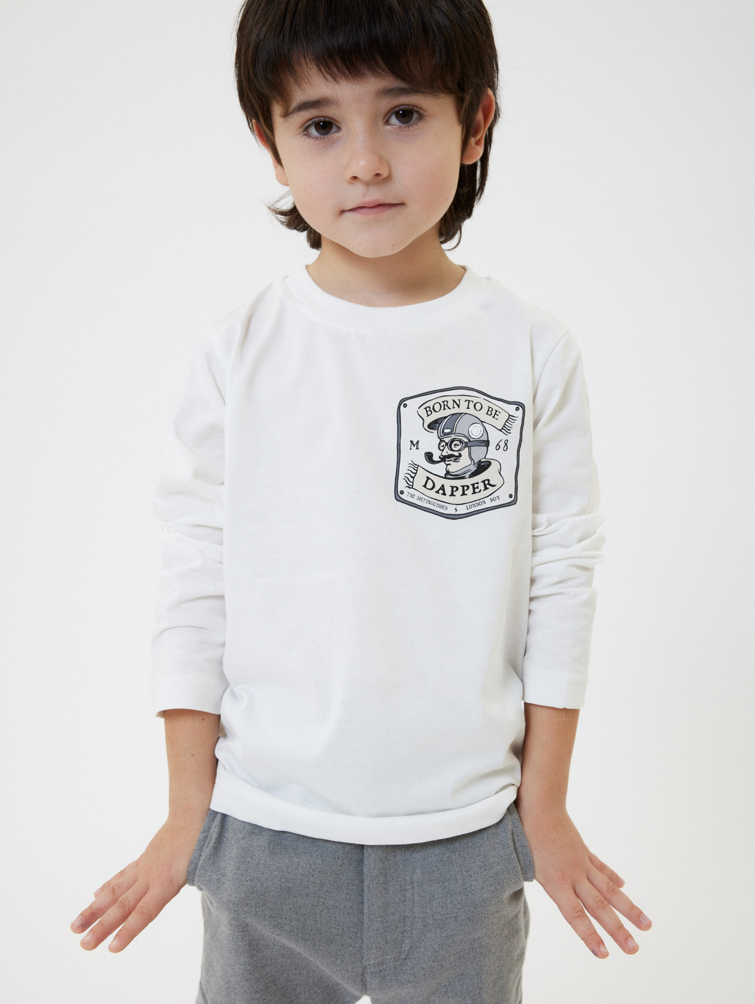 Monnalisa Dapper Print Organic Cotton T-shirt In Cream