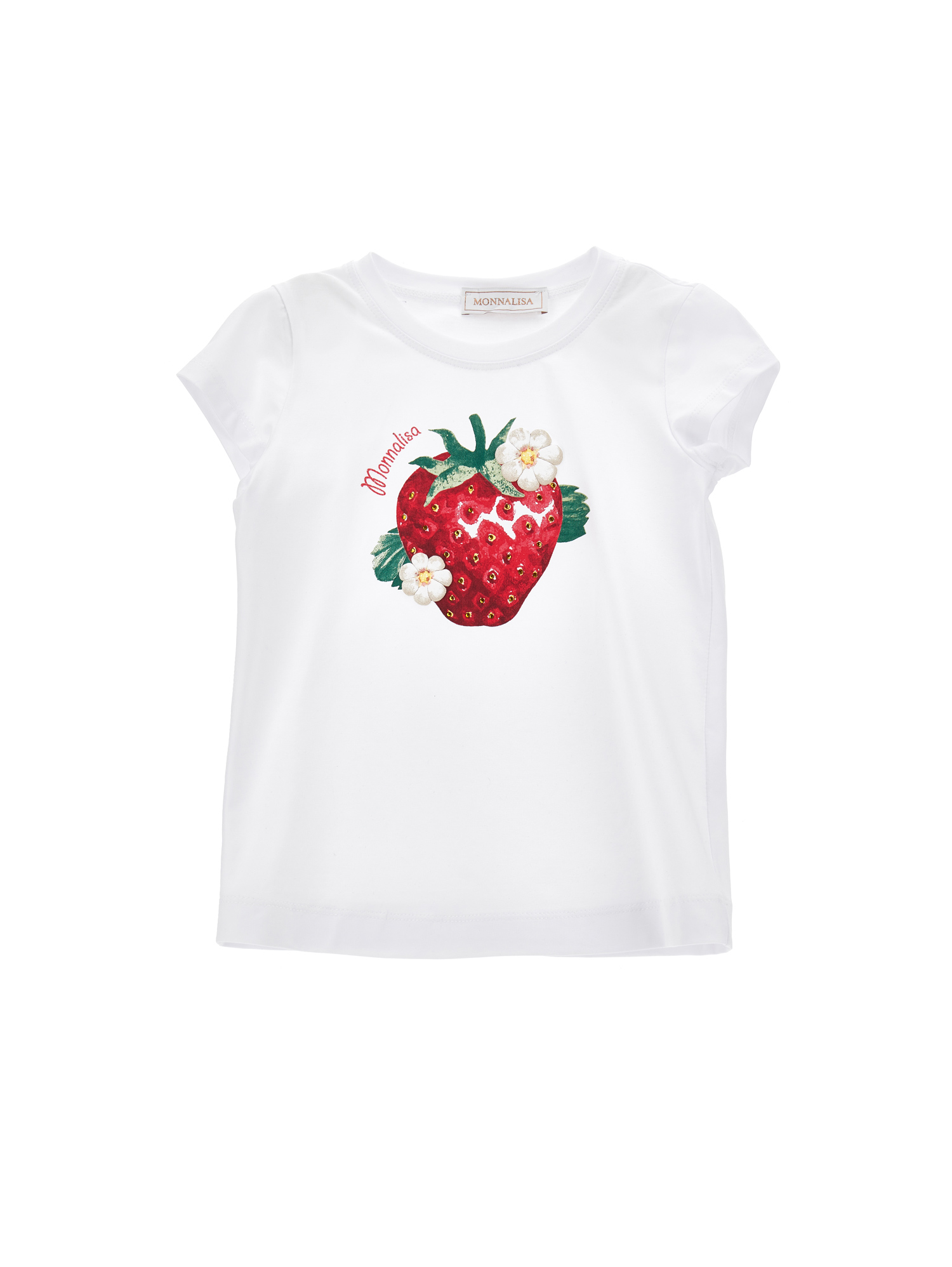 Monnalisa T-shirt jersey fragola con strass