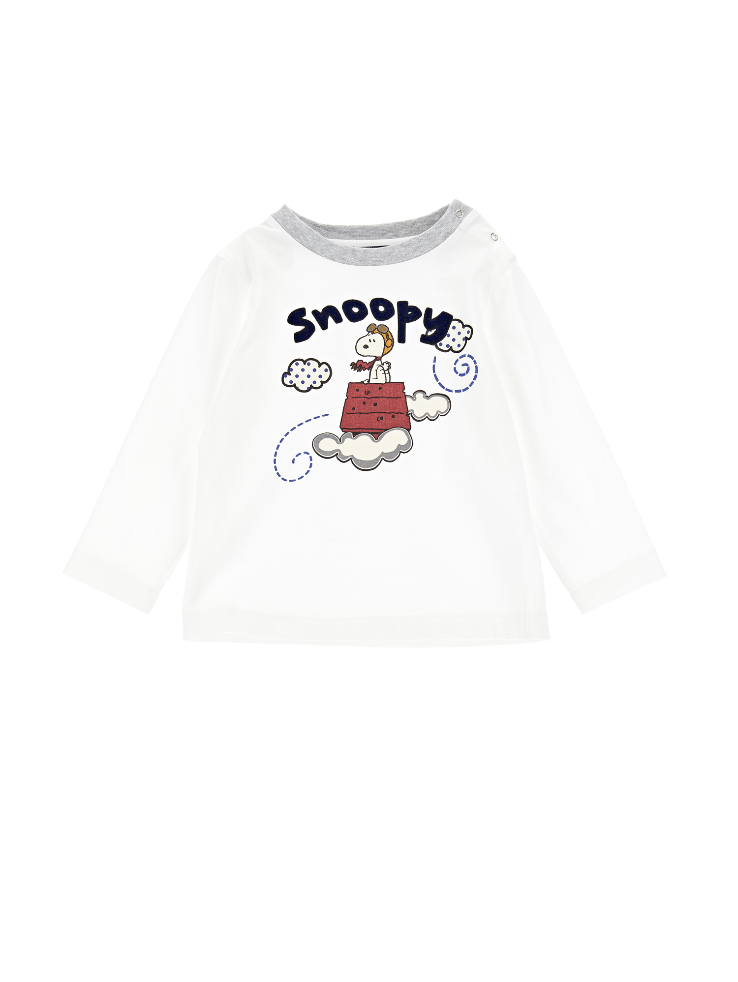 Monnalisa Kids'   Snoopy Crewneck T-shirt In Cream + Grey