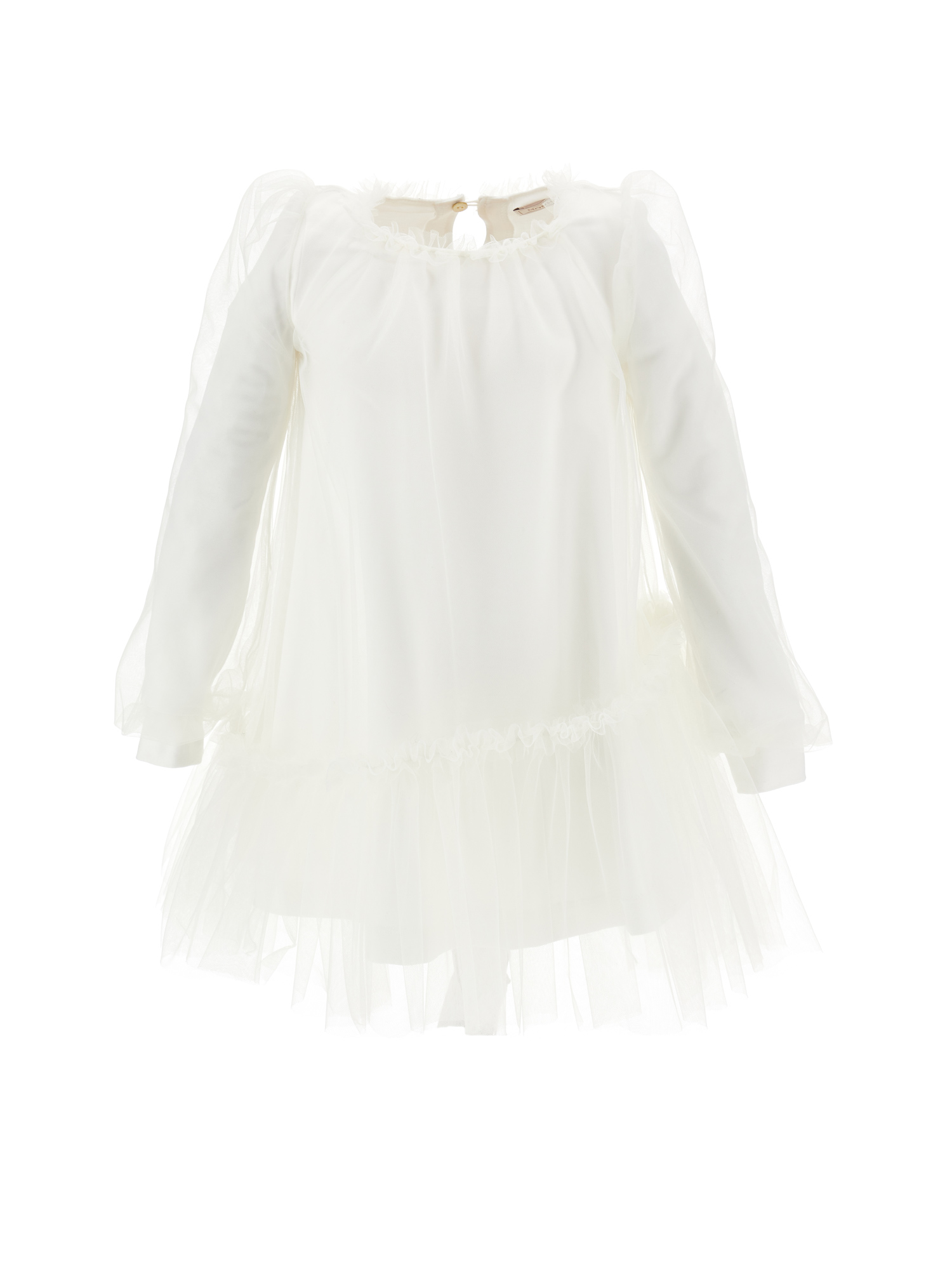 Monnalisa Tulle Dress With Blouse Sleeves In Cream