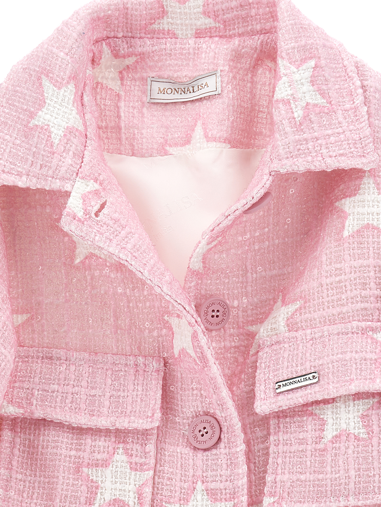 Monnalisa Printed Cotton Bouclé Jacket In Rosa Fairy Tale