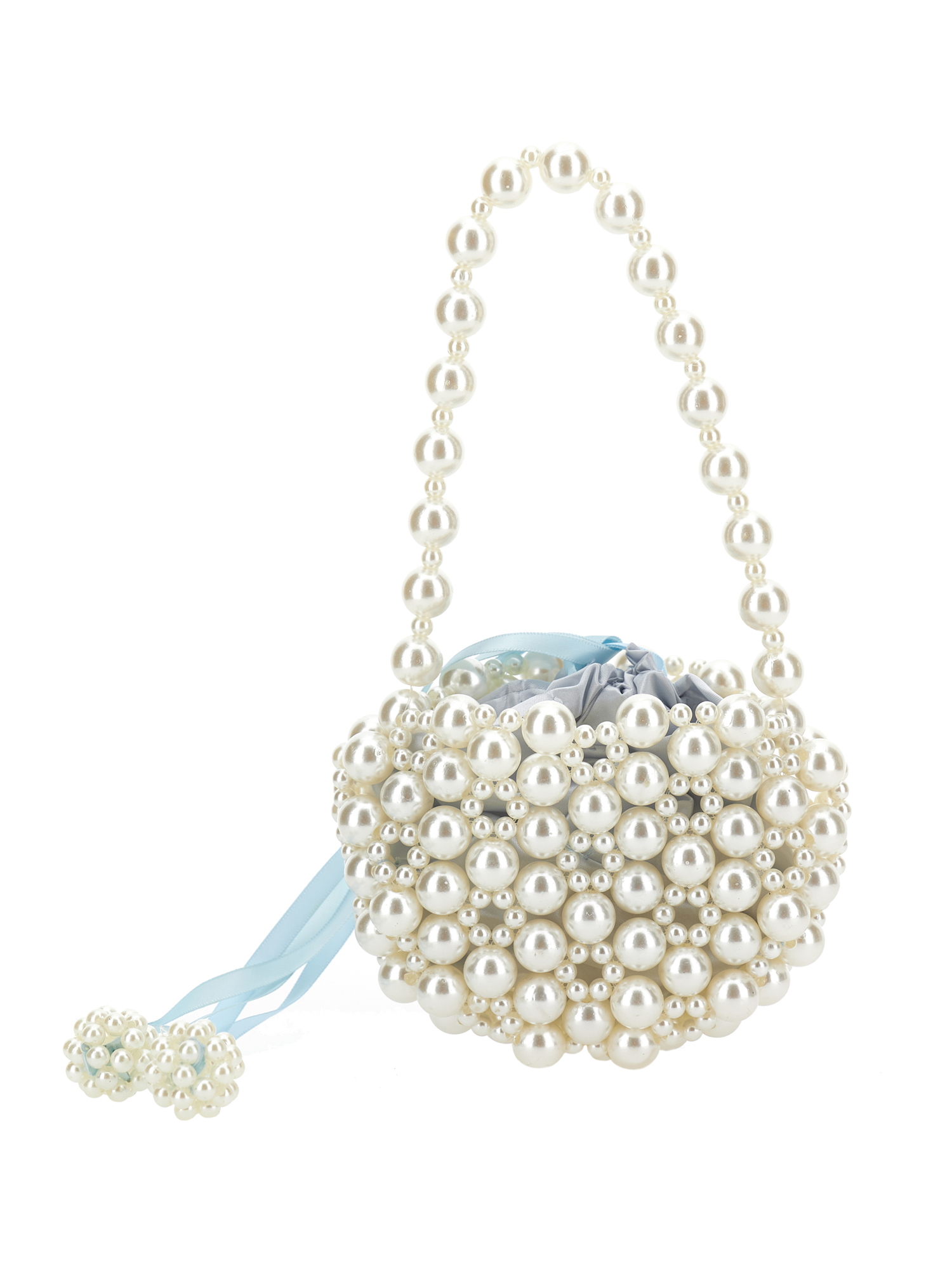 Monnalisa Handbag With Pearls In Sky Blue
