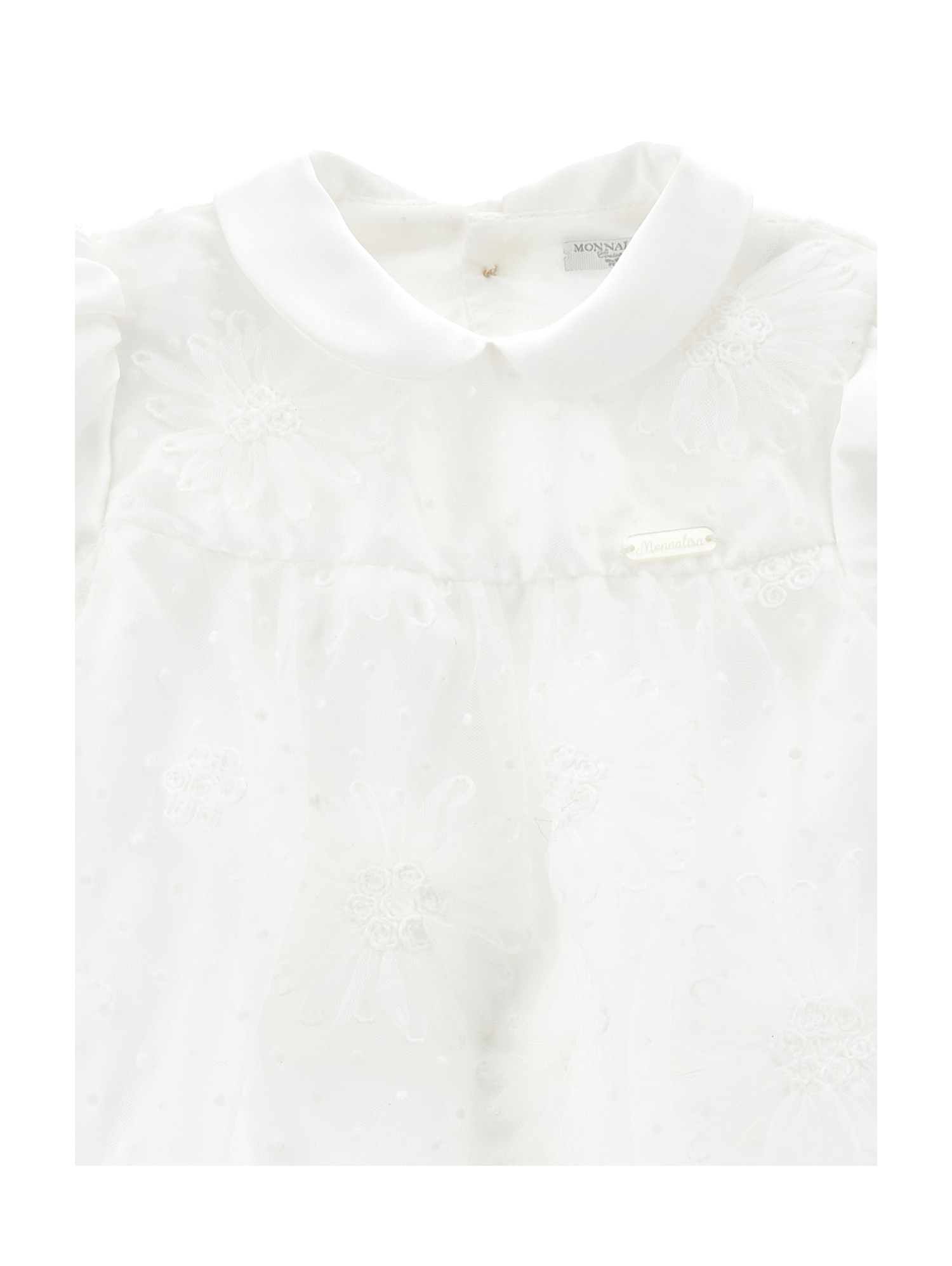 Monnalisa Embroidered Tulle Set In Cream