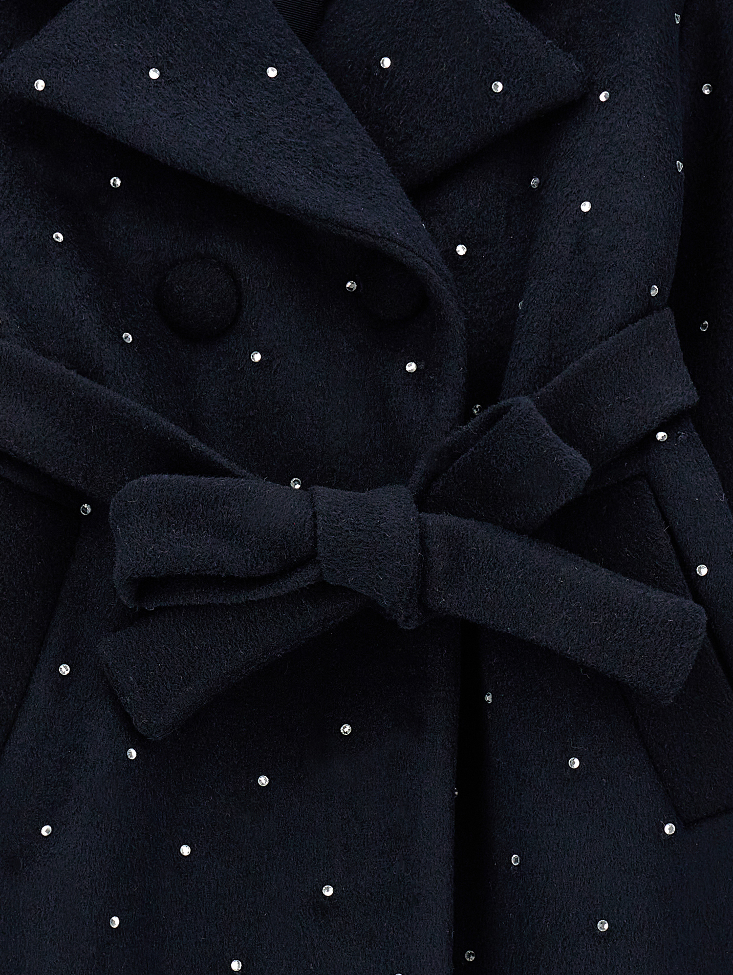 Monnalisa Cloth Coat With Rhinestones In Navy Blue