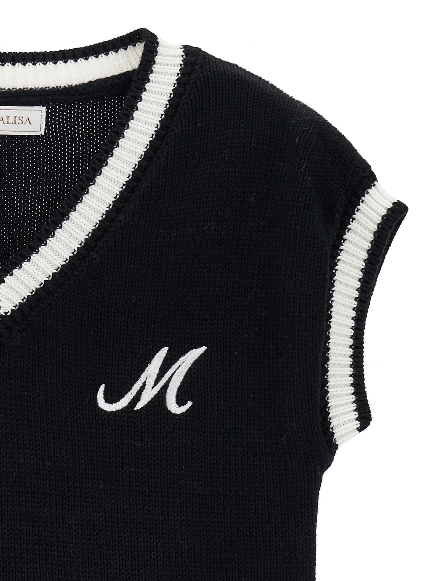 Monnalisa Two-tone Knitted Waistcoat In Black