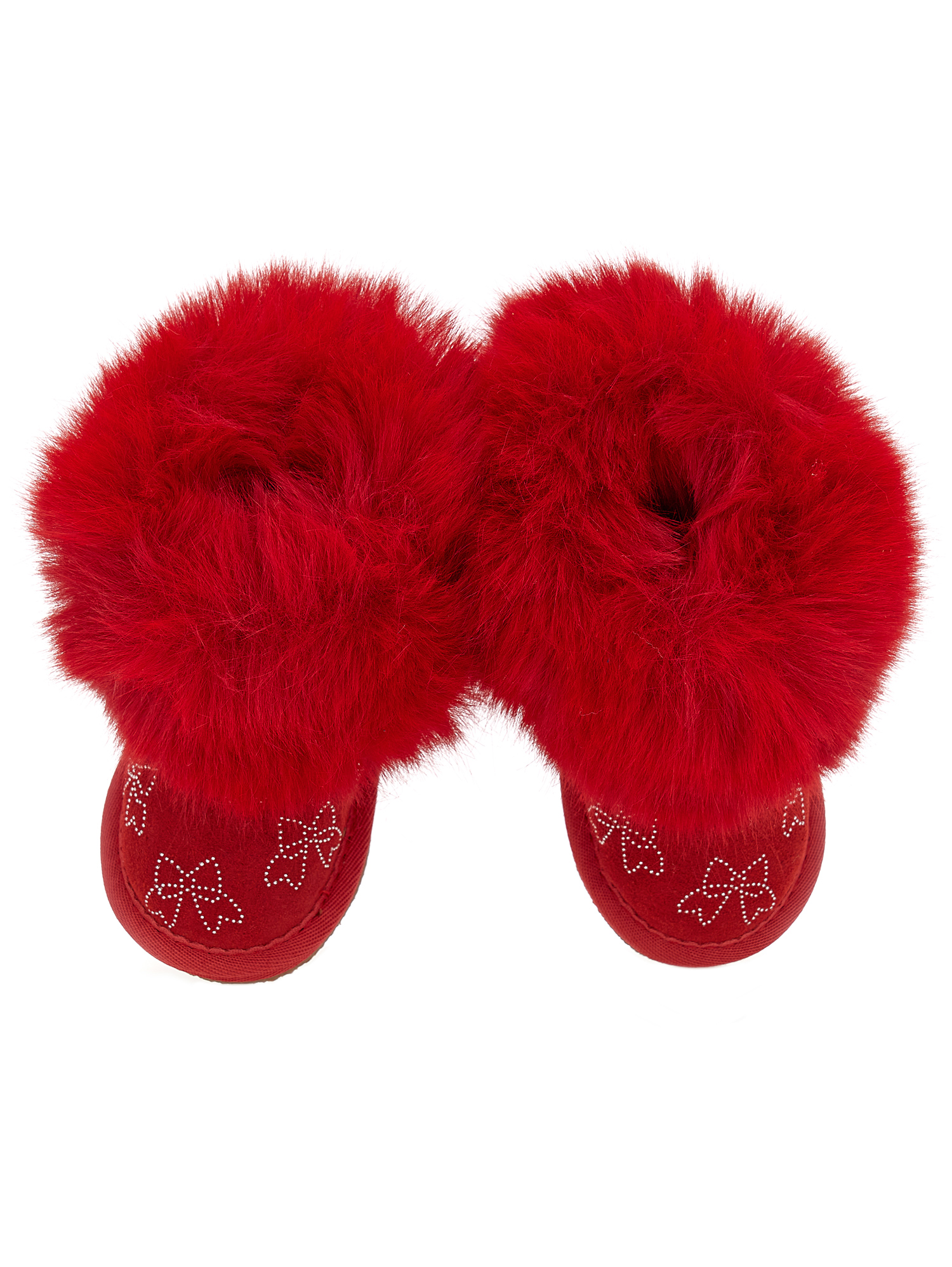 Monnalisa Crust Leather Boots With Rhinestone Bows In Ruby Red