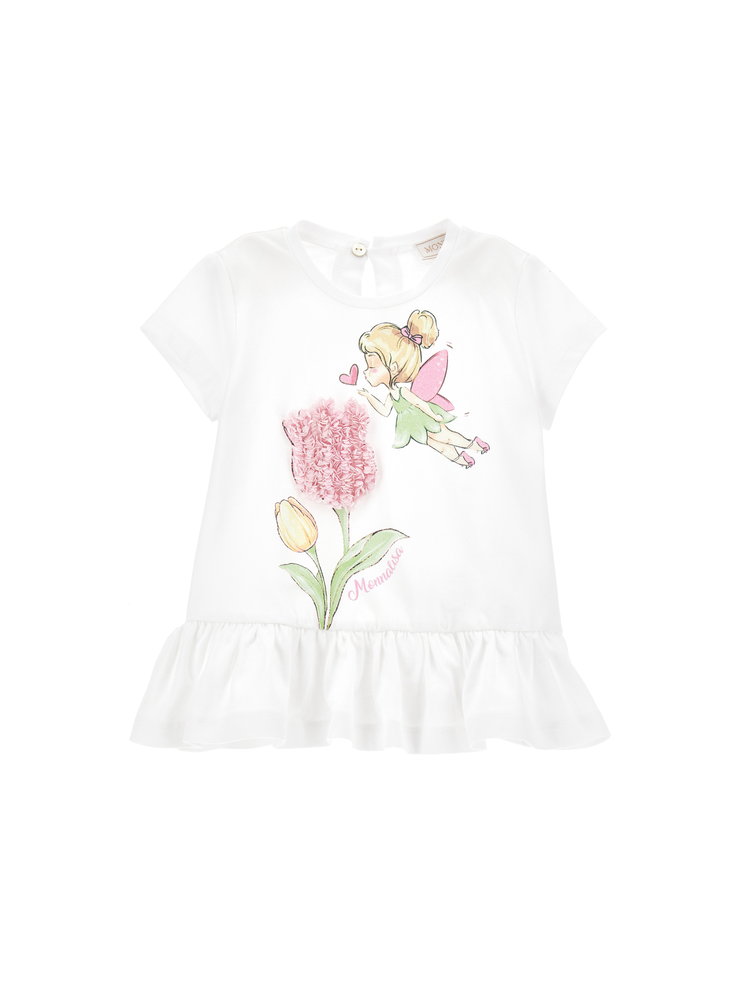 Monnalisa Kids'   Maxi T-shirt With Tulle Tulip In White
