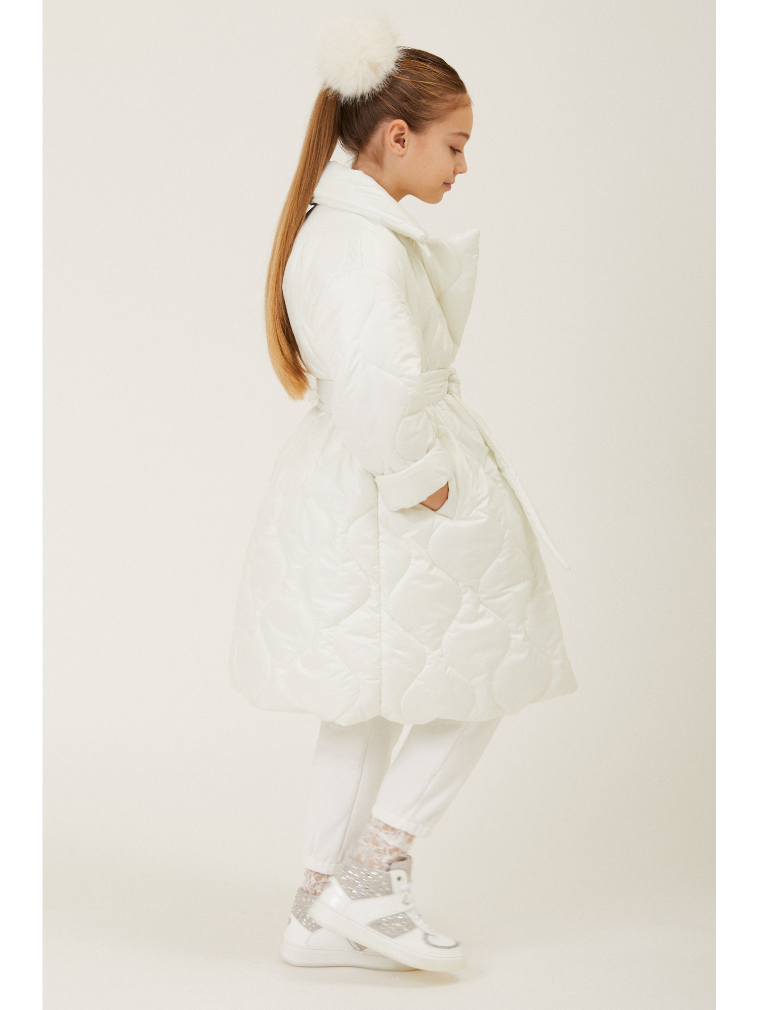 Monnalisa Quilted Technical Fabric Coat In Cream