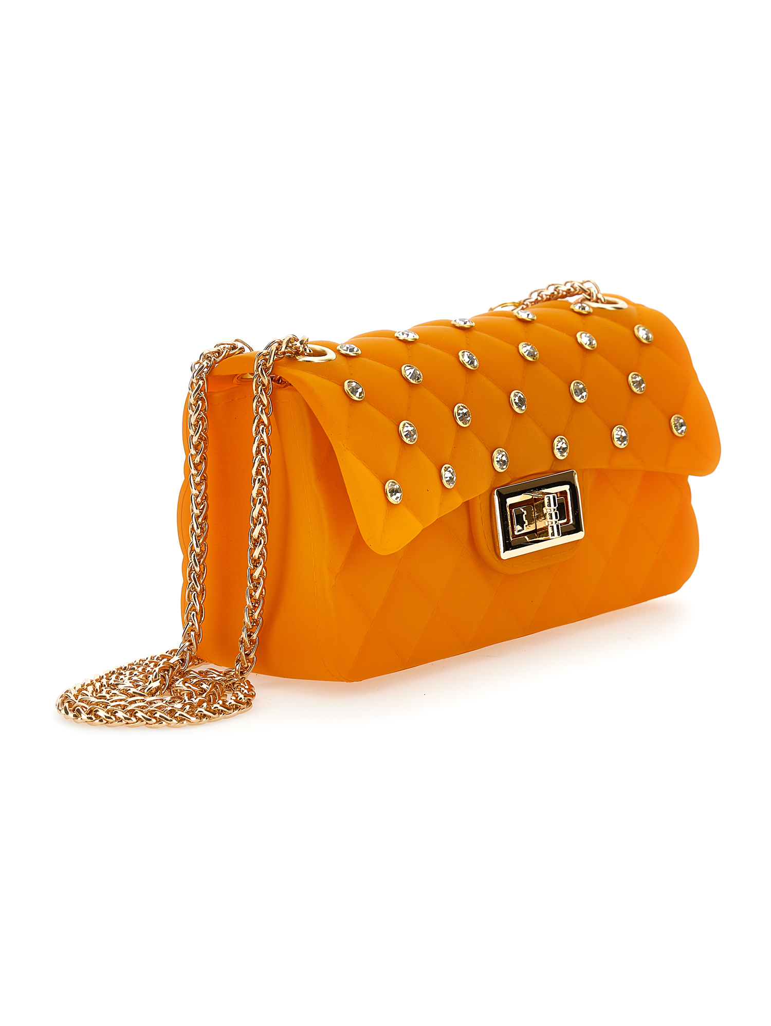 Shop Monnalisa Coated Pvc Handbag With Rhinestones In Light Yellow