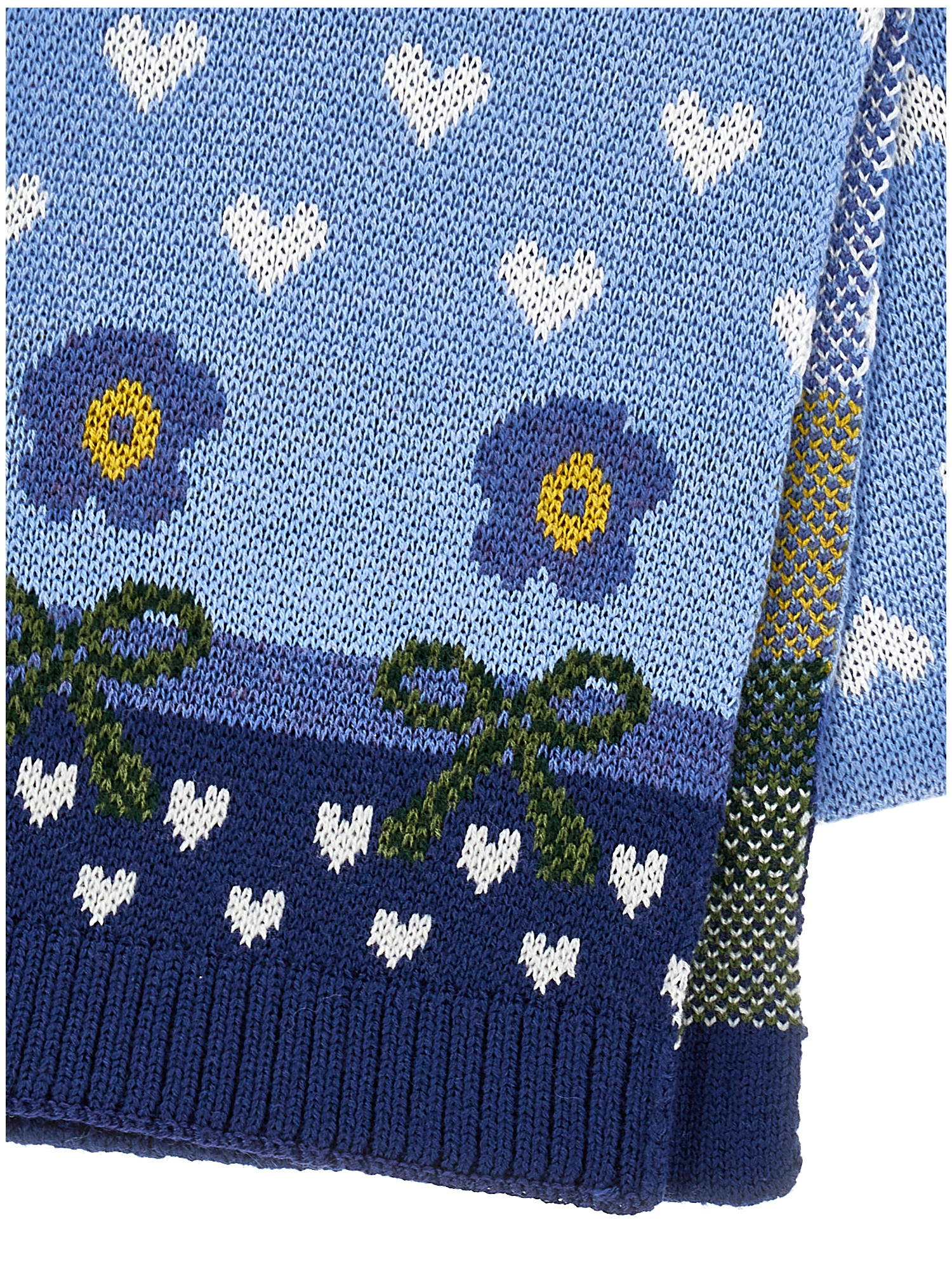 Shop Monnalisa Flowers And Hearts Knitted Scarf In Sky Blue