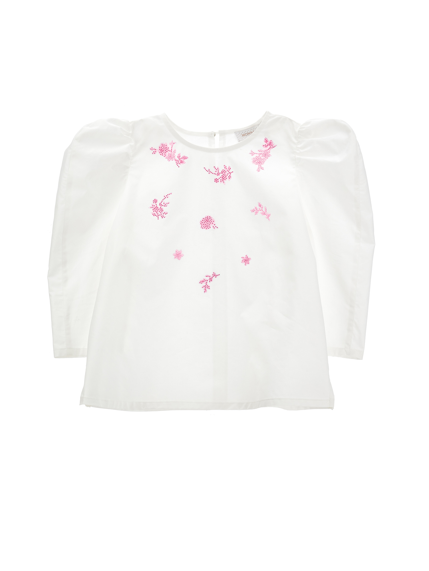Monnalisa Embroidered Poplin Blouse In Cream + Sachet Pink