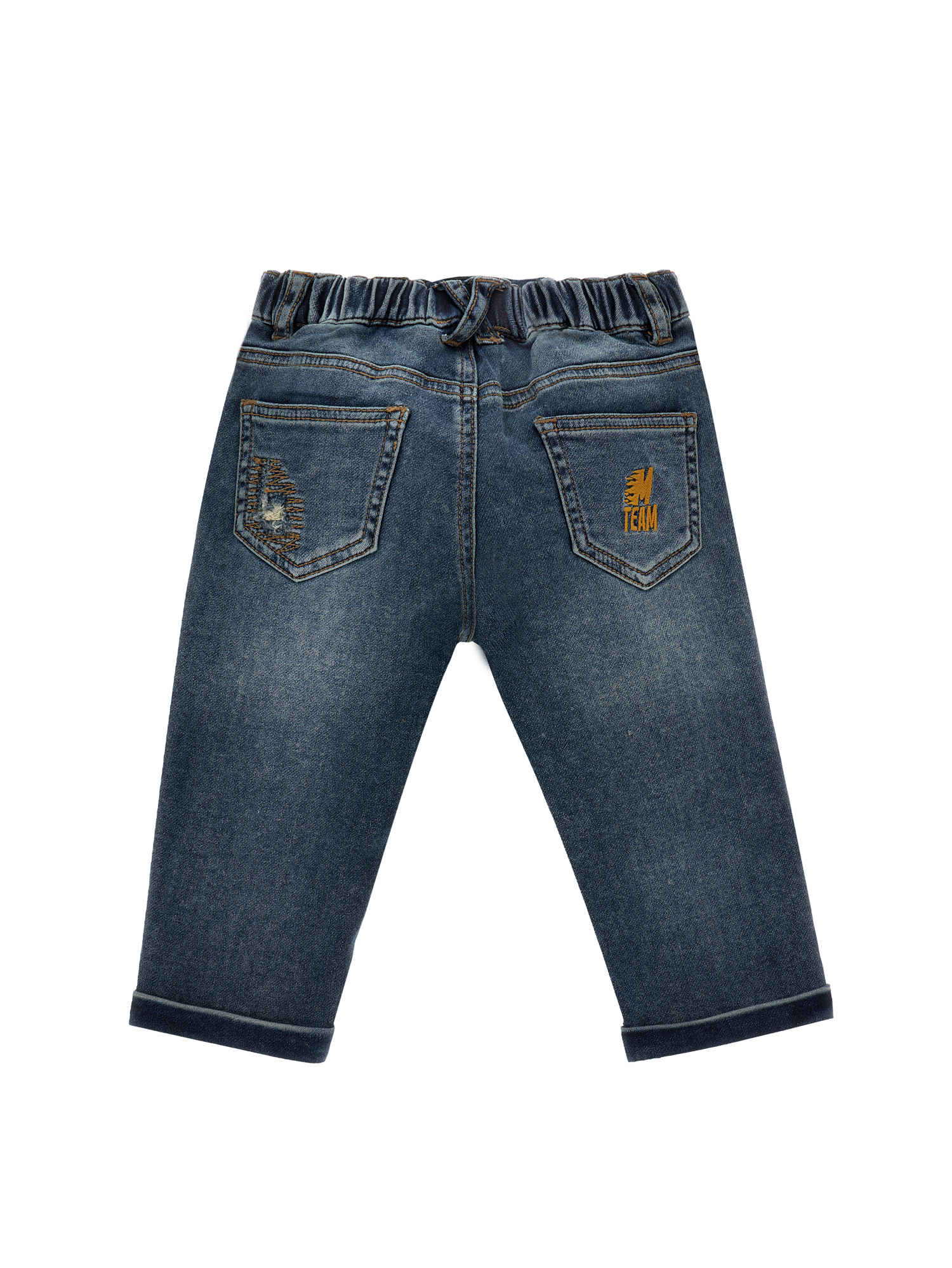 Monnalisa Jeans With Turn-ups In Denim Blue + Ecru
