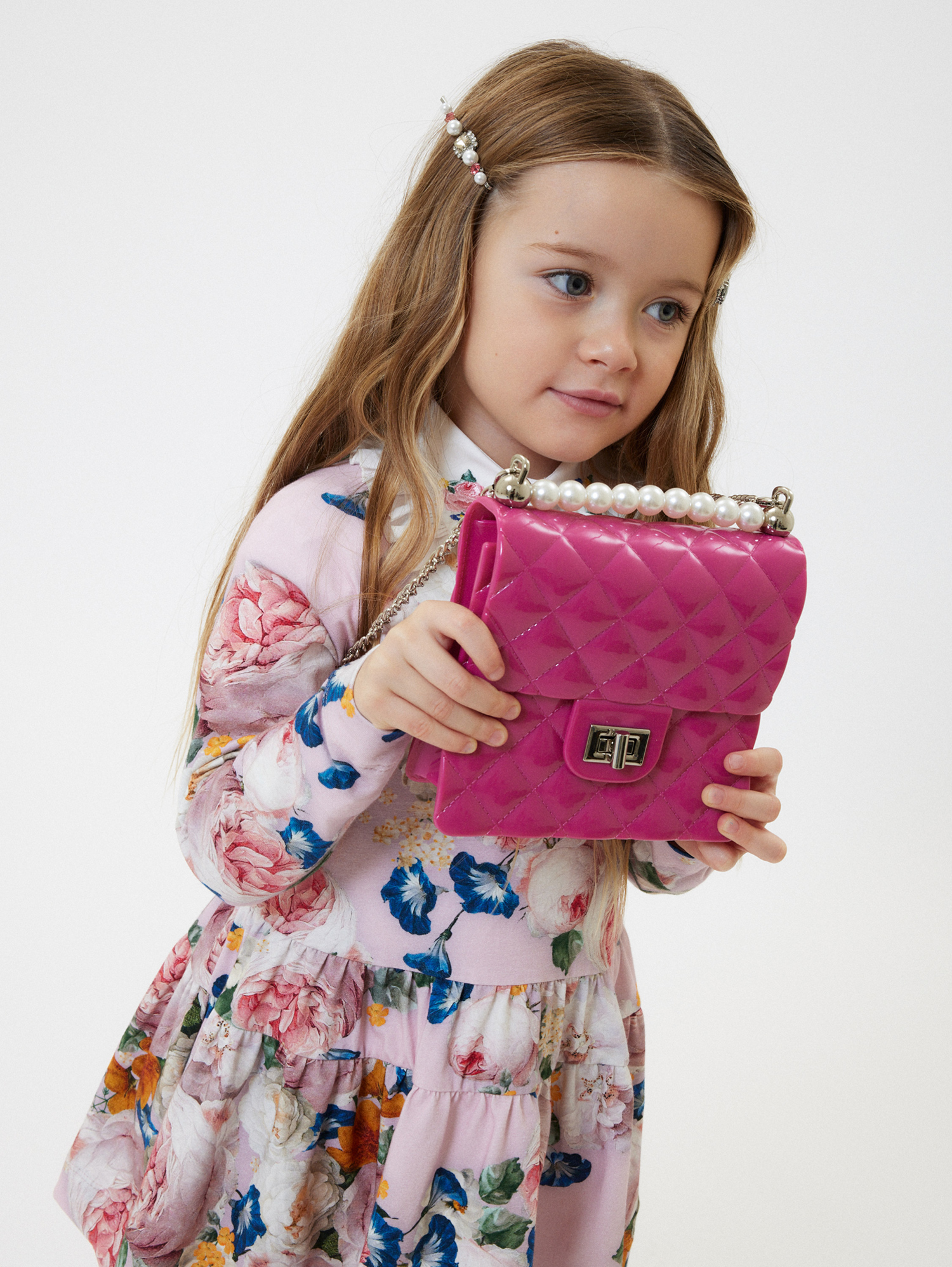 Monnalisa Pvc Bag With Pearls In Fuchsia
