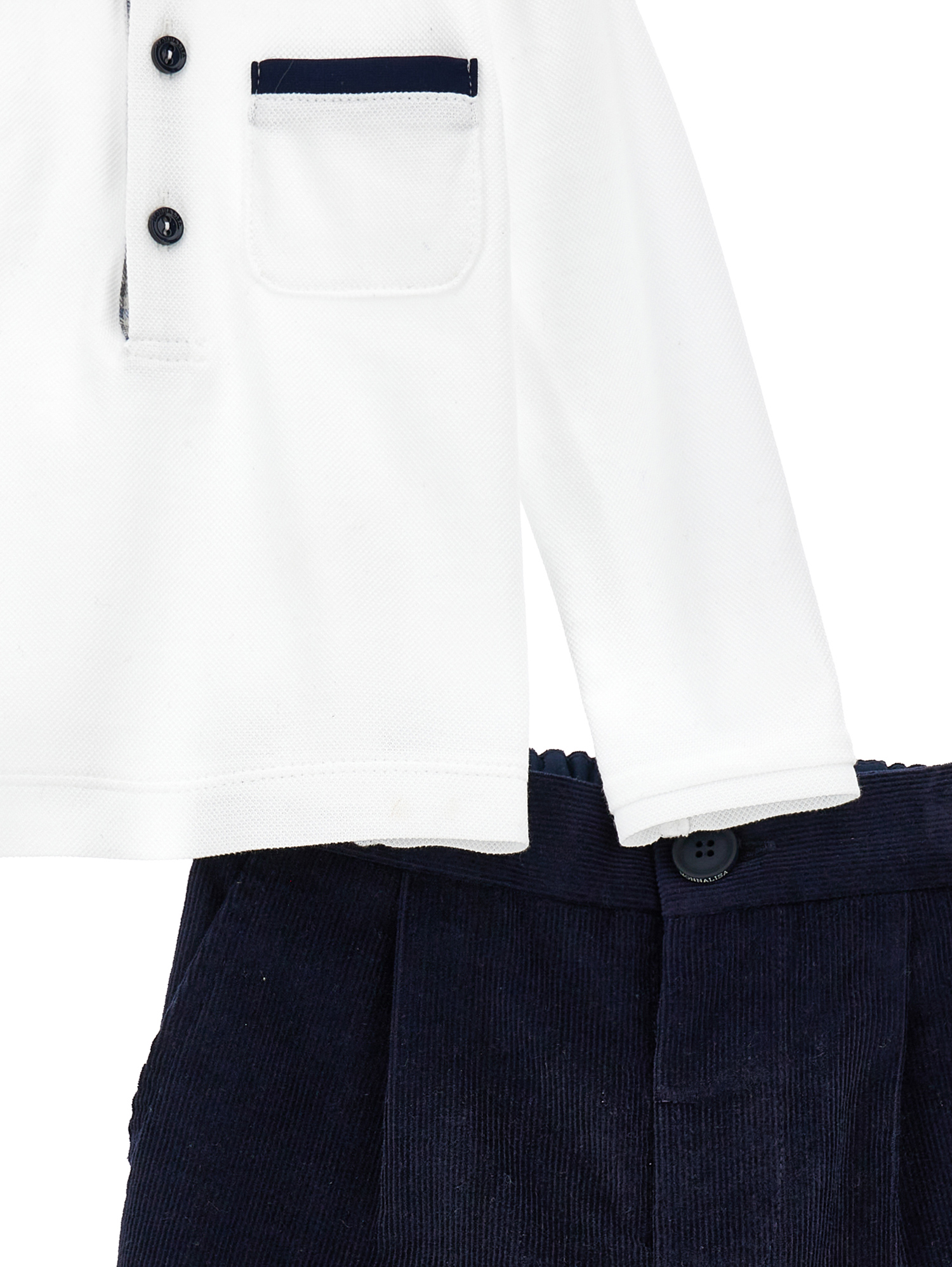 Monnalisa Elegant Suit With Pocket Square And Bow Tie In Cream + Navy Blue