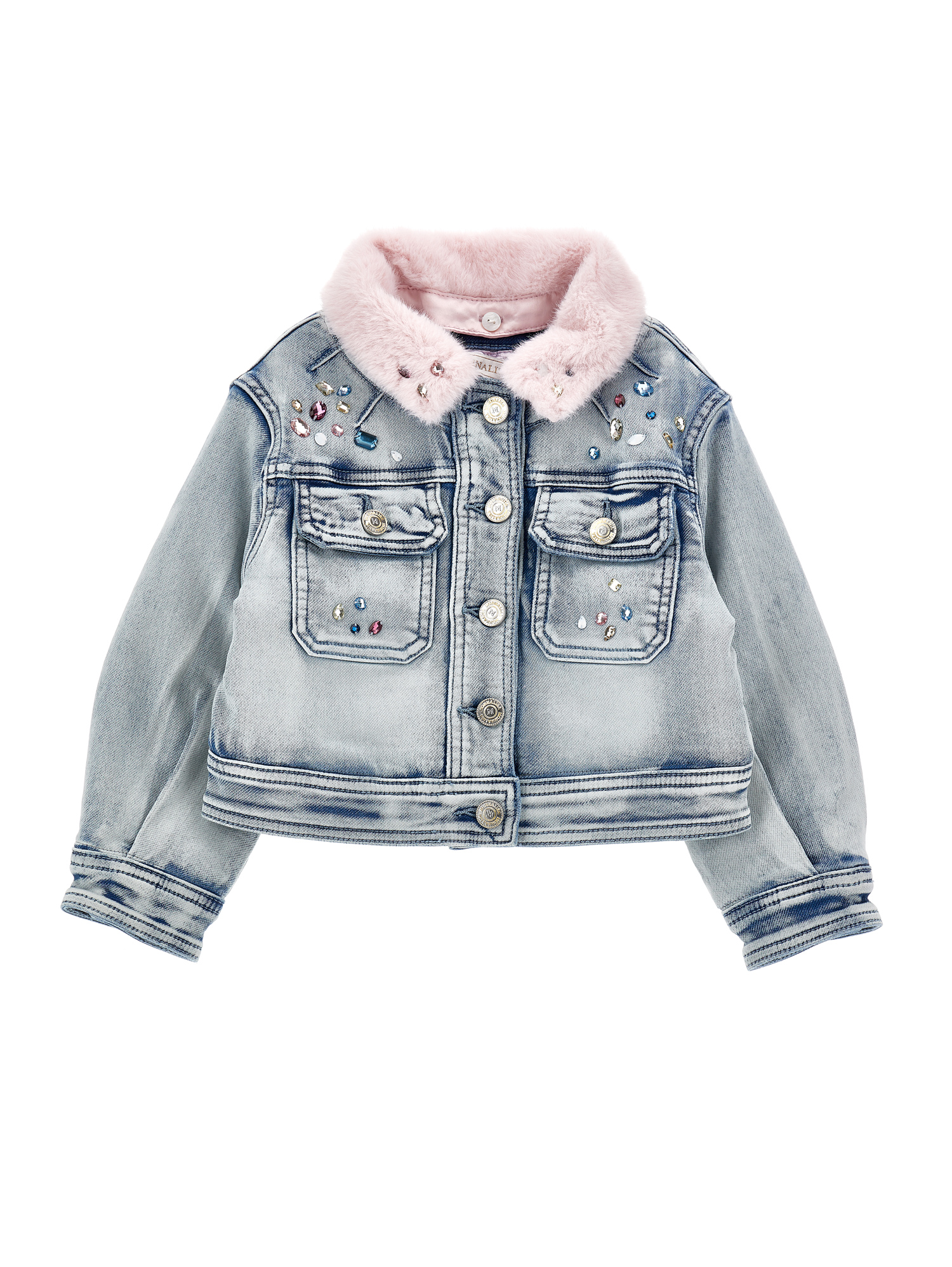 Monnalisa Stitch Rhinestone And Fur Jacket