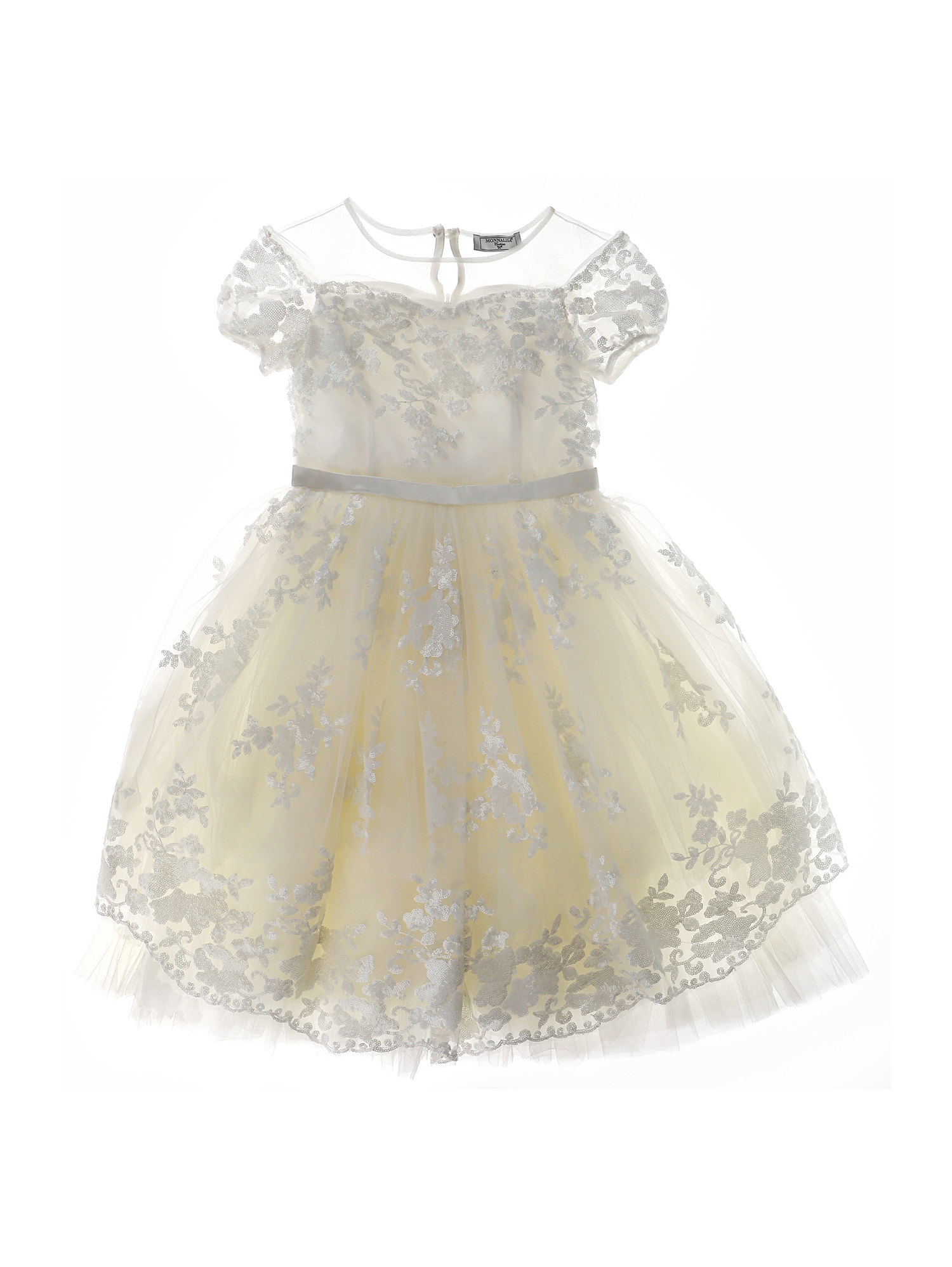Monnalisa Kids'   Sequin Embroidered Dress In Cream