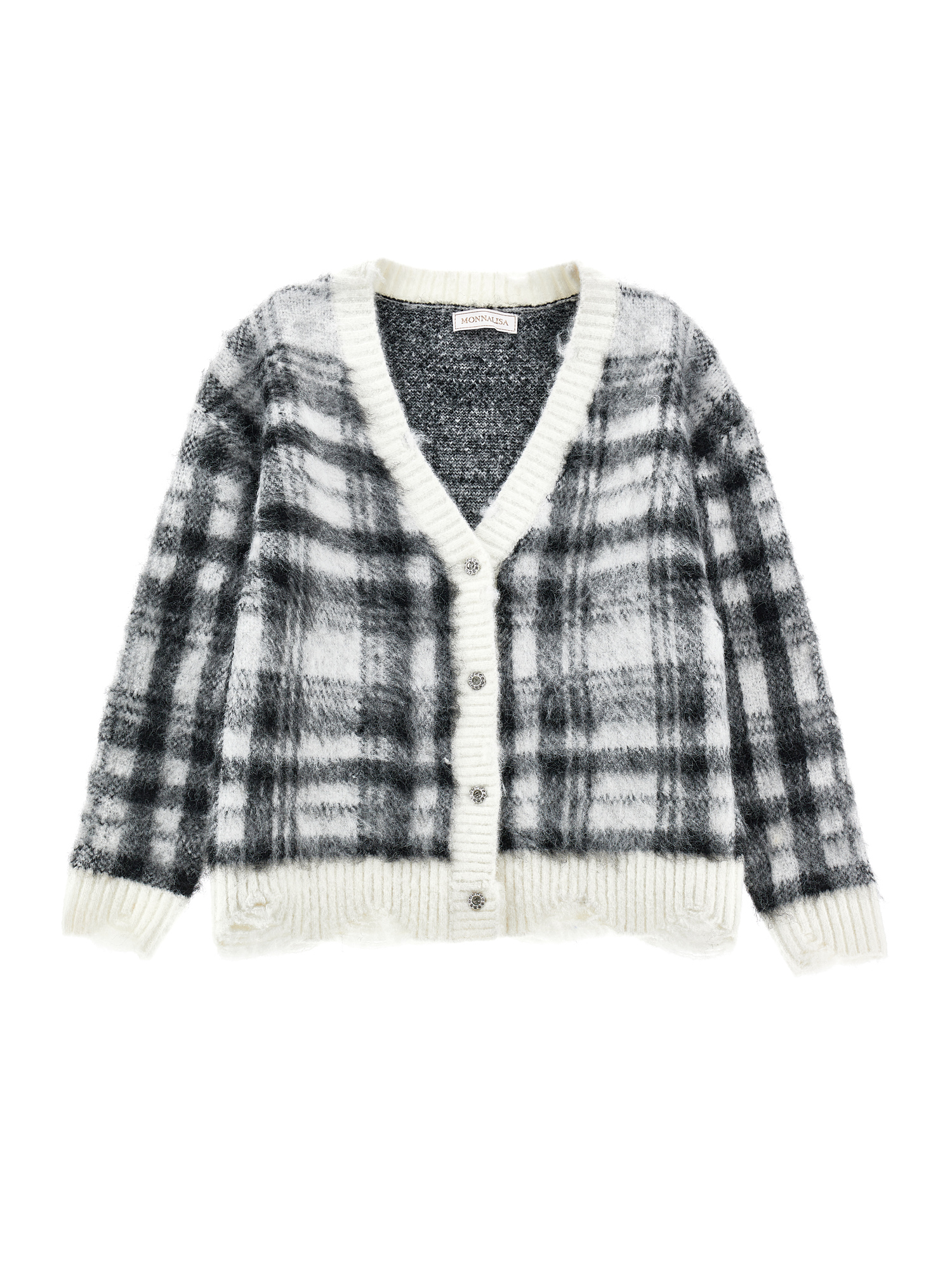 Monnalisa Tartan Cardigan In Black + Cream