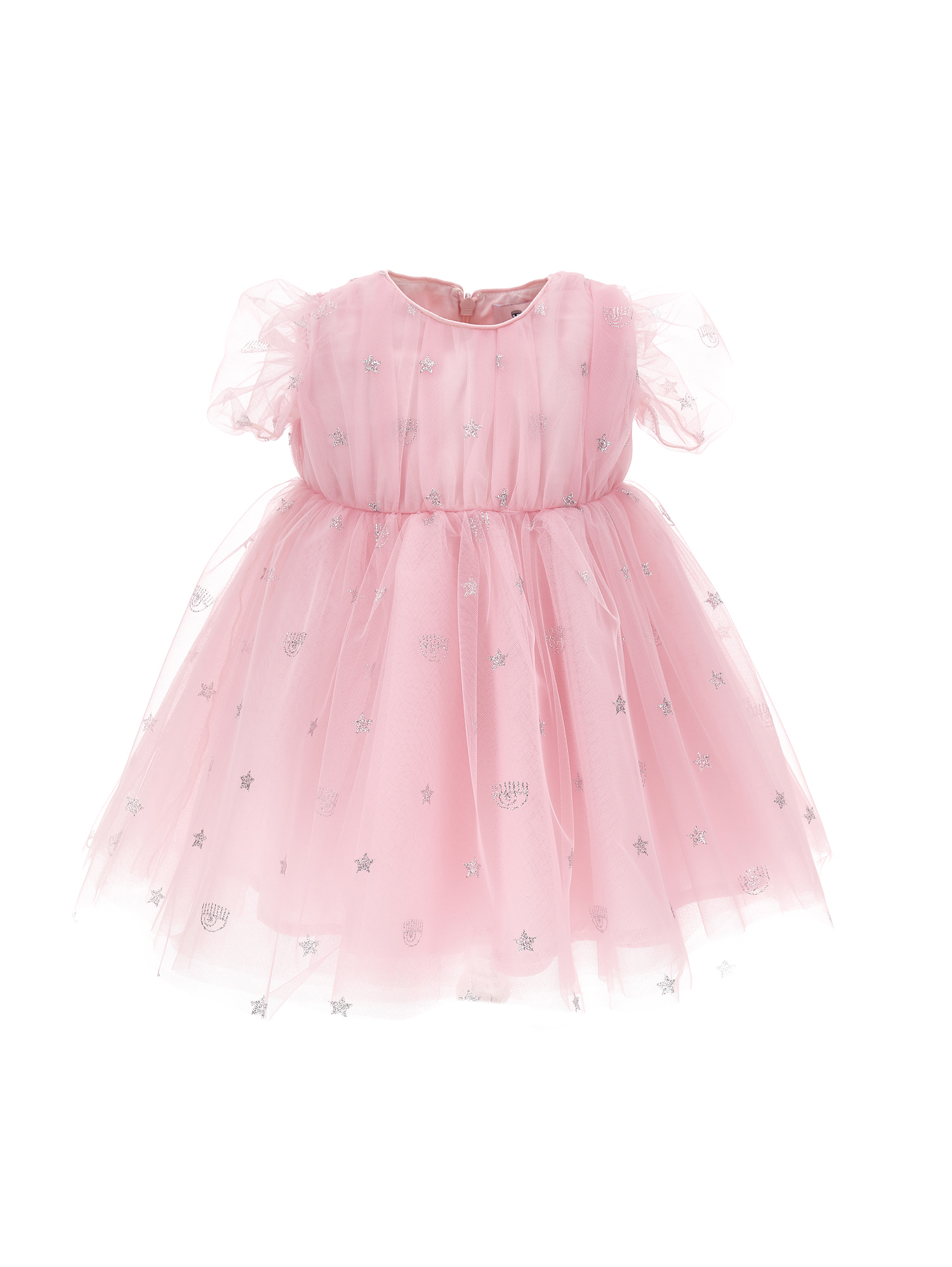 Chiara Ferragni All-over Logomania Tulle Dress In Pink + Silver