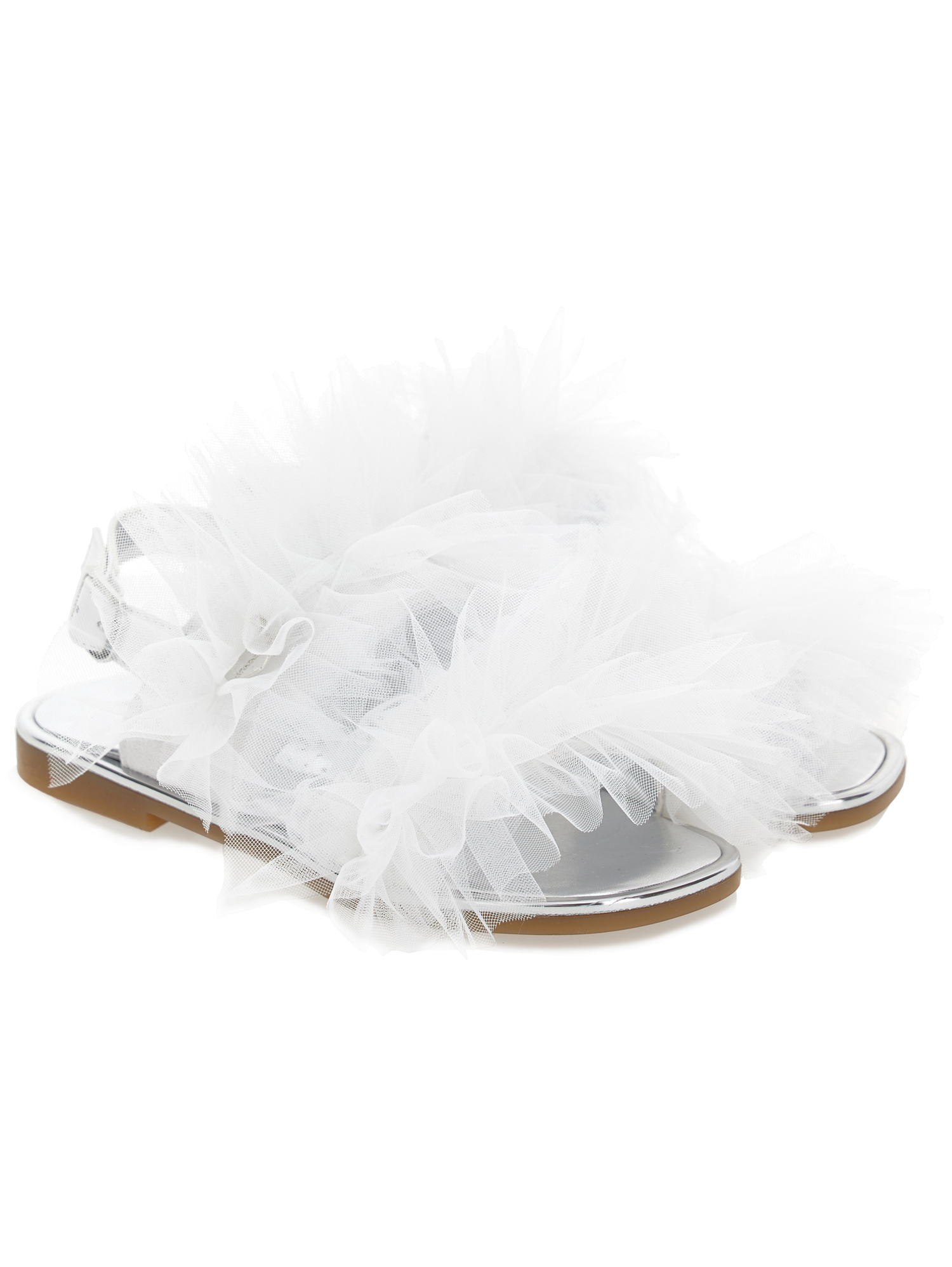 MONNALISA MONNALISA NAPPA LEATHER SANDALS WITH TULLE RUFFLES