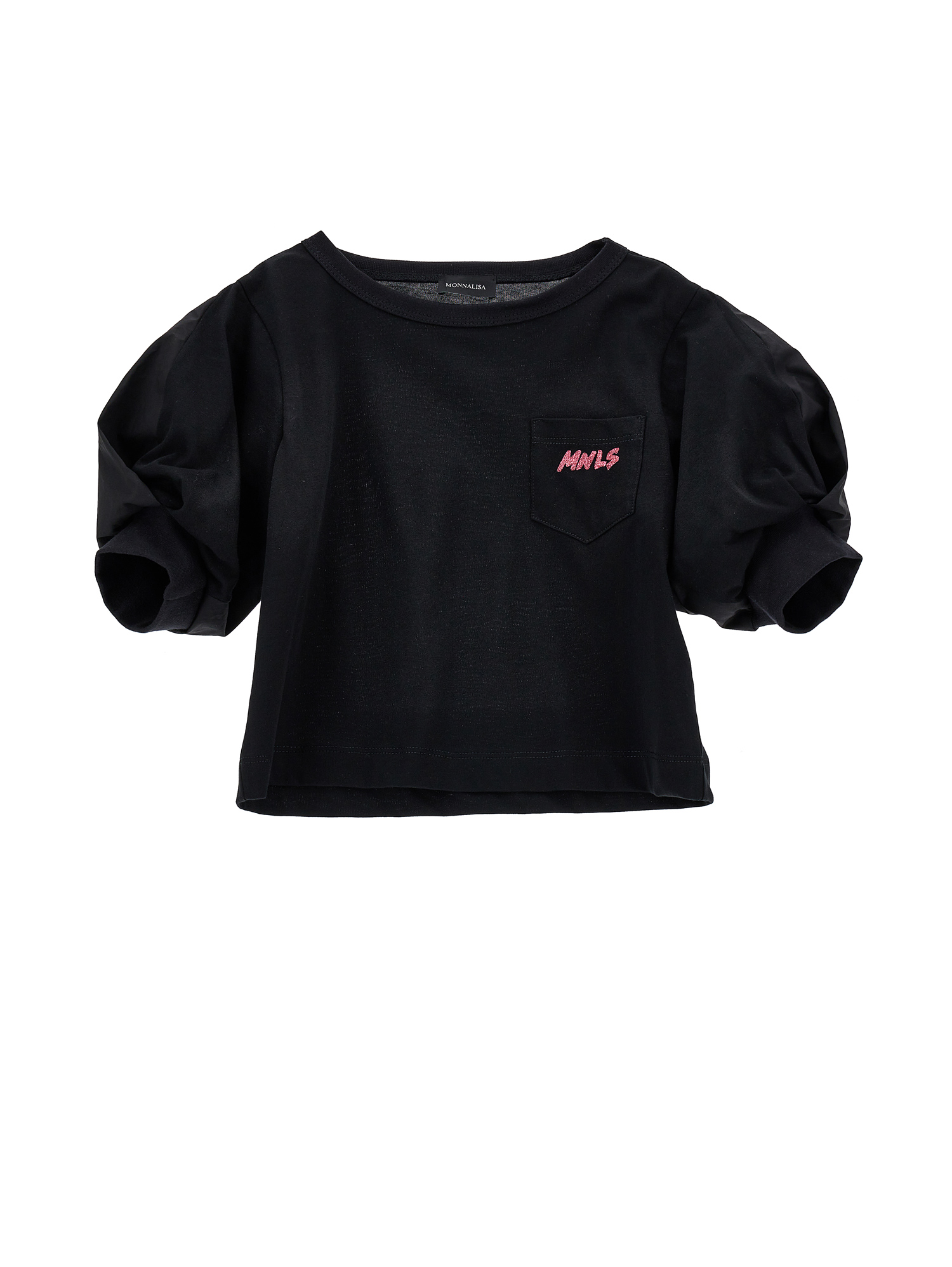 Monnalisa Kids'   Jersey T-shirt With Logoed Pocket In Black